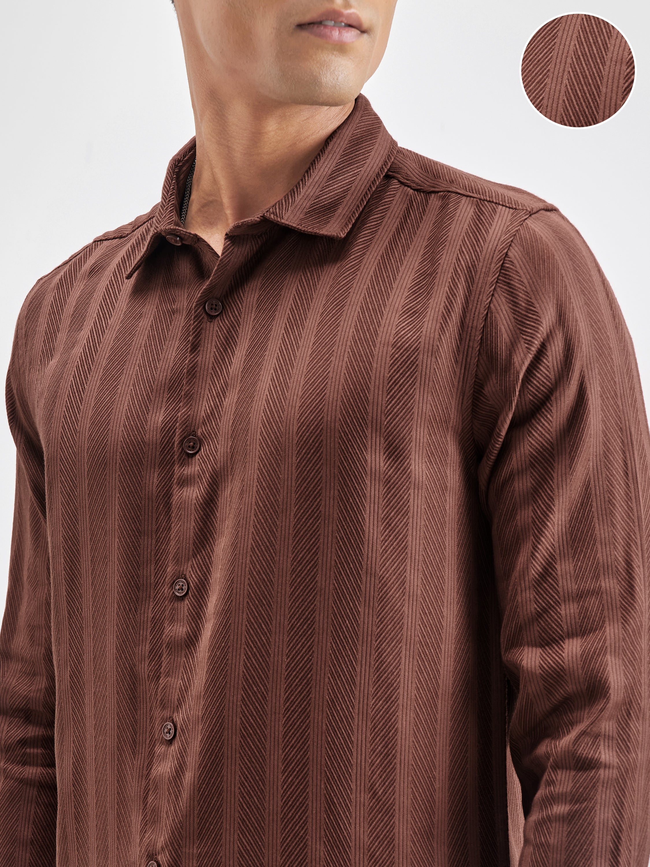 Highlander Men Rust Striped Slim Fit Casual Shirt - Rust - Image 5