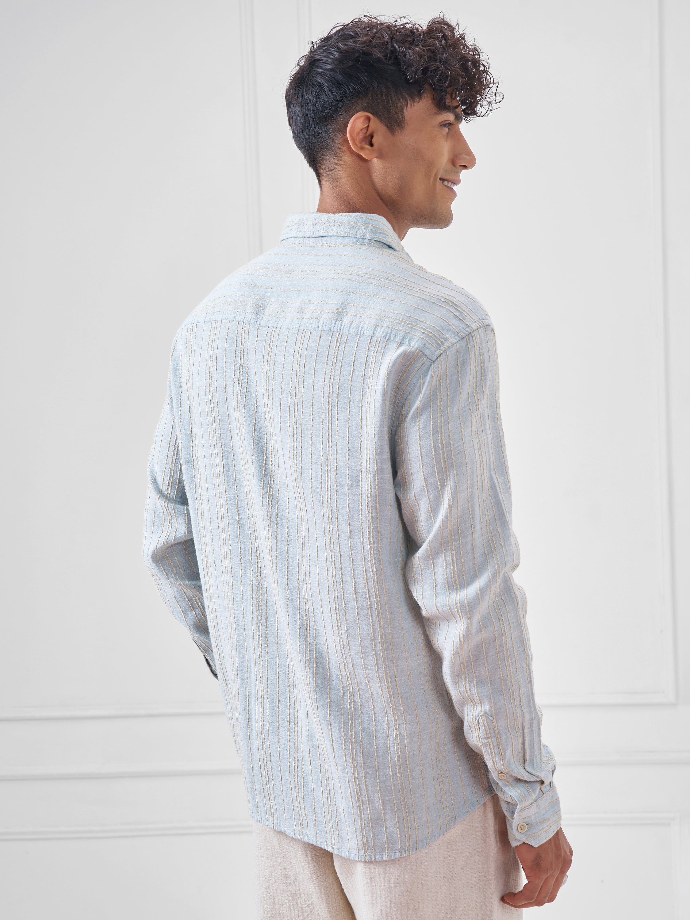 Highlander Men Blue Striped Oversized Fit Casual Shirt - Blue - Image 3