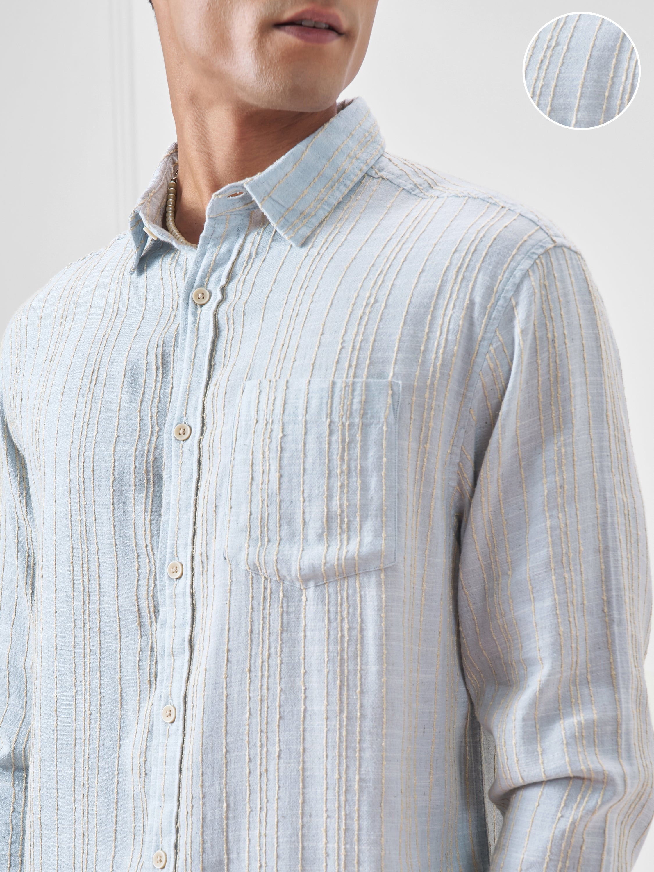 Highlander Men Blue Striped Oversized Fit Casual Shirt - Blue - Image 5