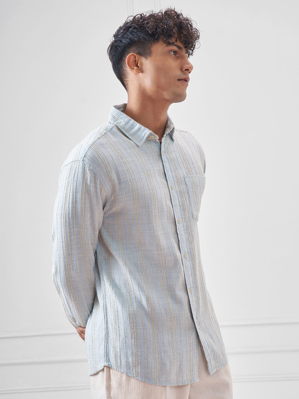 Highlander Men Blue Striped Oversized Fit Casual Shirt - Blue - Image 6