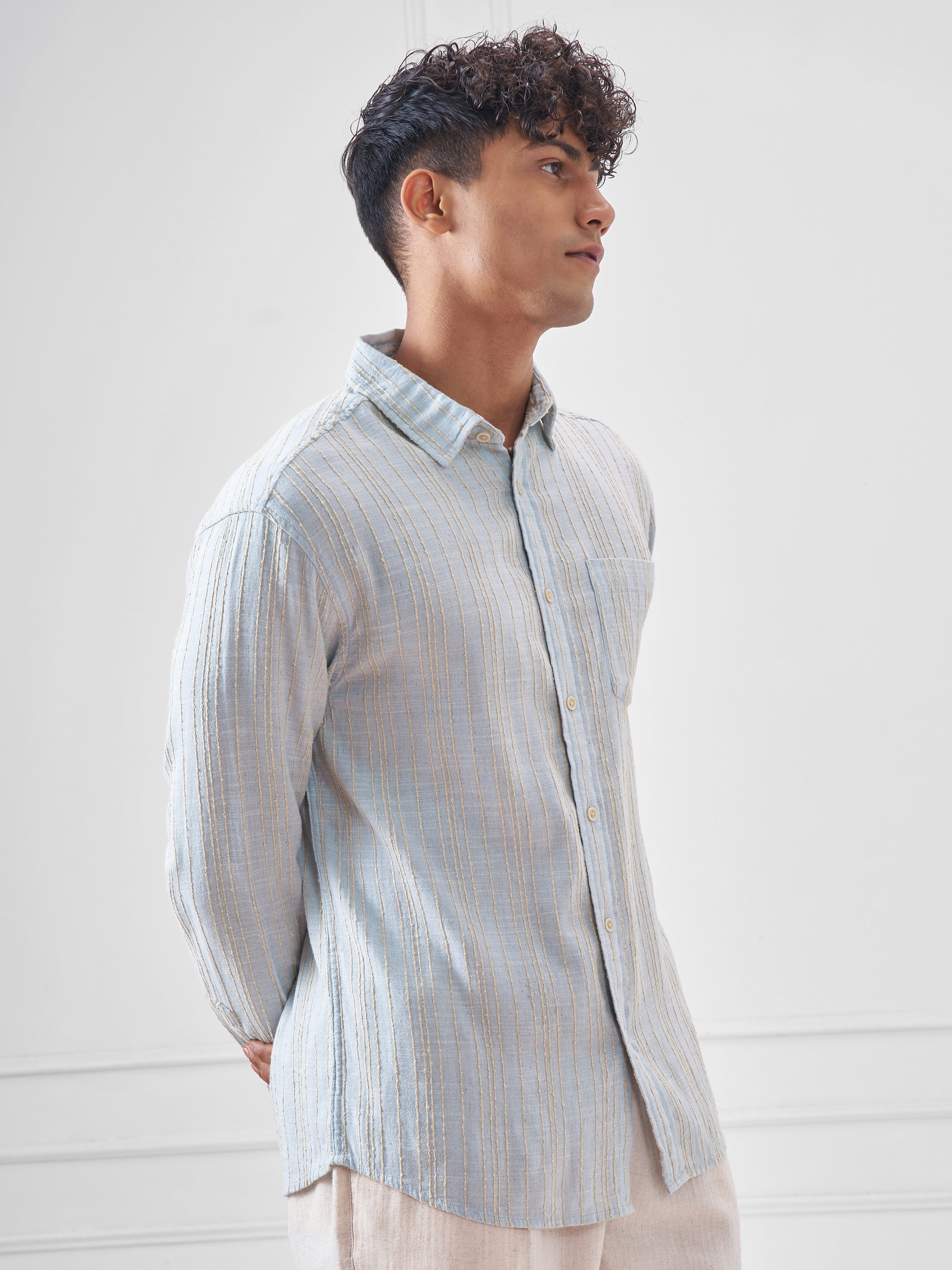 Highlander Men Blue Striped Oversized Fit Casual Shirt - Blue - Image 6