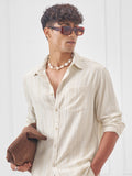Highlander Men Beige Self Design Oversized Fit Casual Shirt - Beige - Image 1