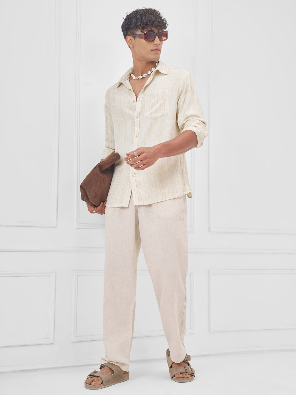 Highlander Men Beige Self Design Oversized Fit Casual Shirt - Beige - Image 2