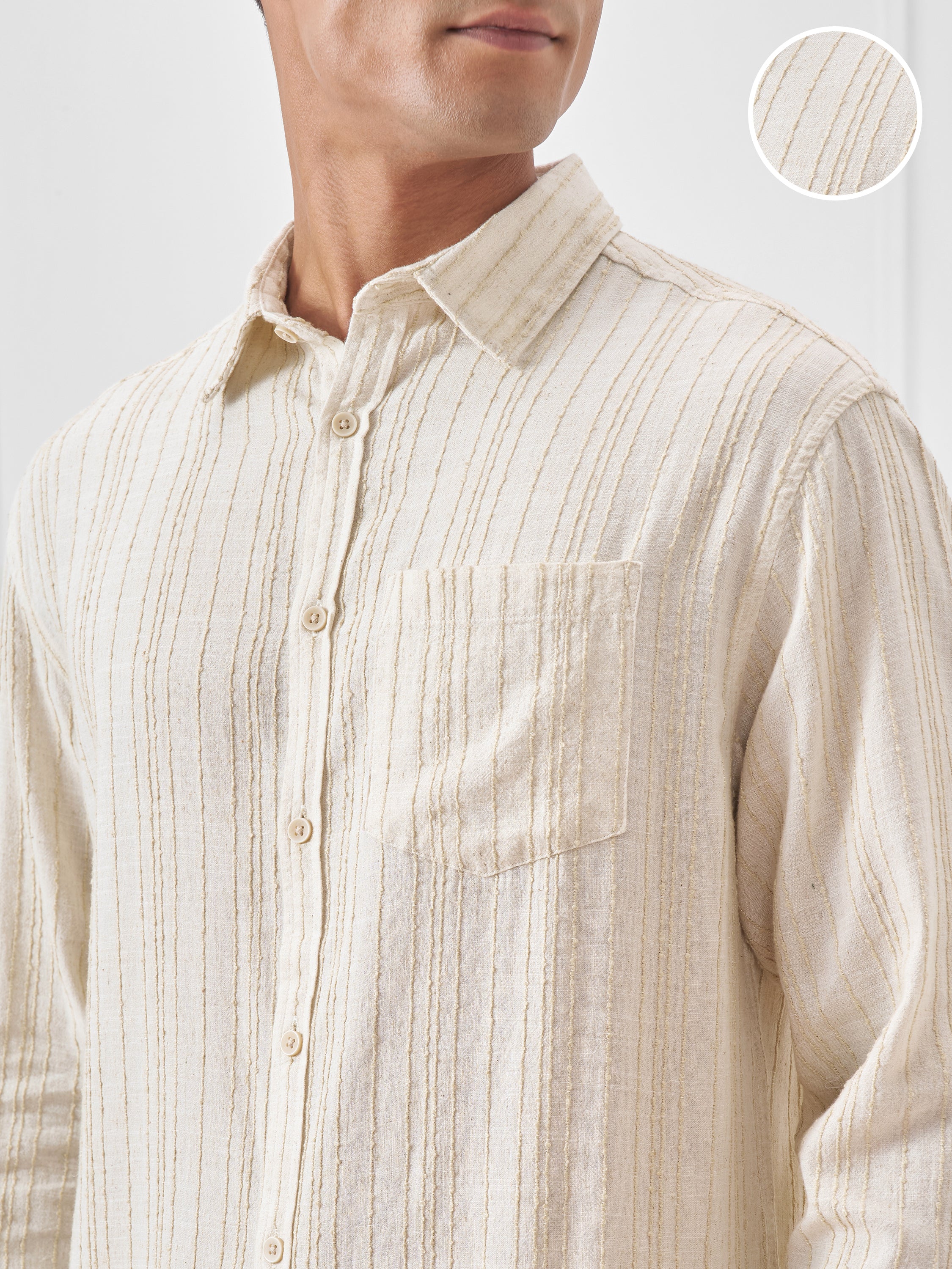 Highlander Men Beige Self Design Oversized Fit Casual Shirt - Beige - Image 5