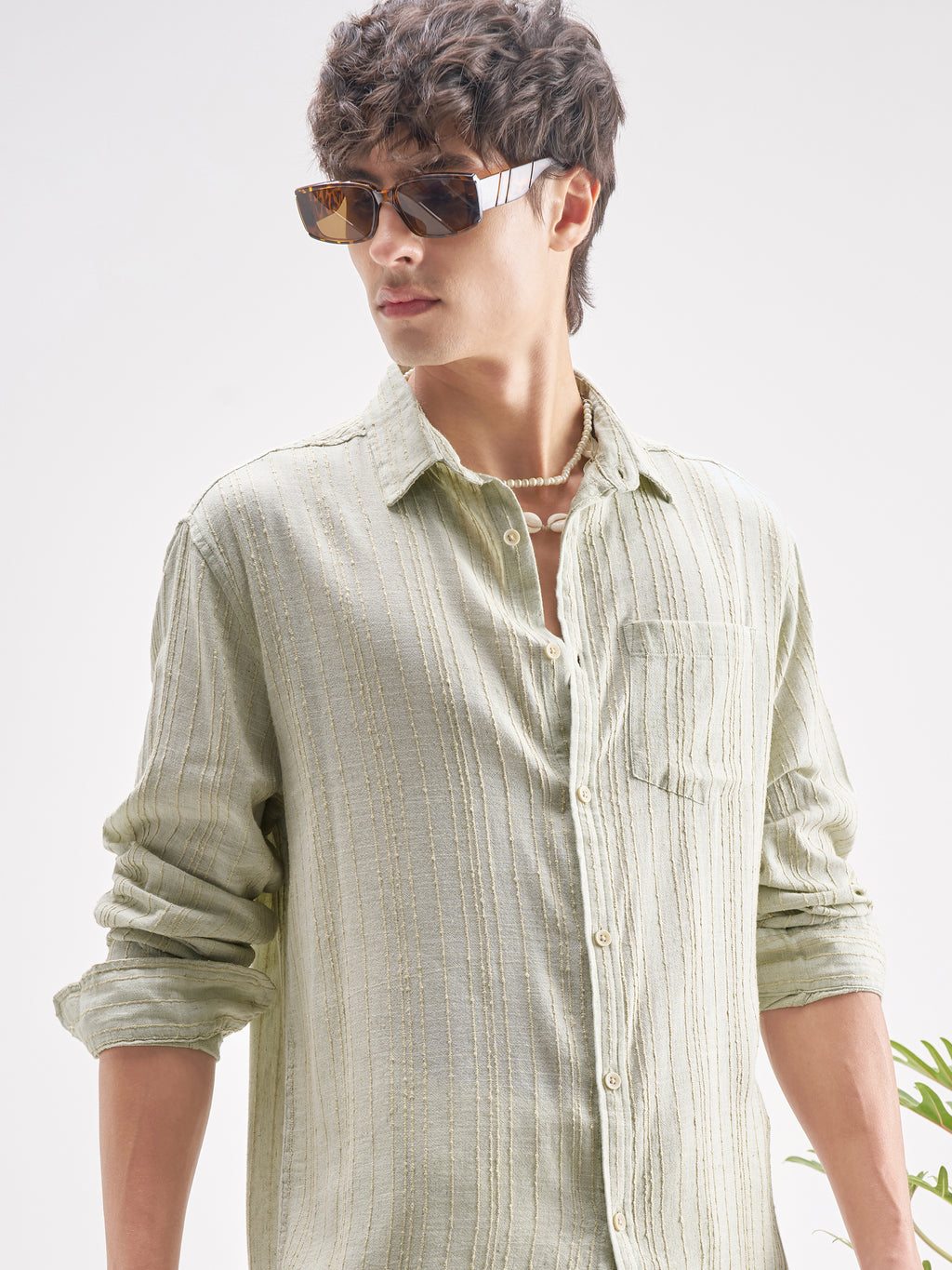 Highlander Men Green Self Design Regular Fit Casual Shirt - Green - Image 1