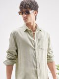 Highlander Men Green Self Design Regular Fit Casual Shirt - Green - Image 1