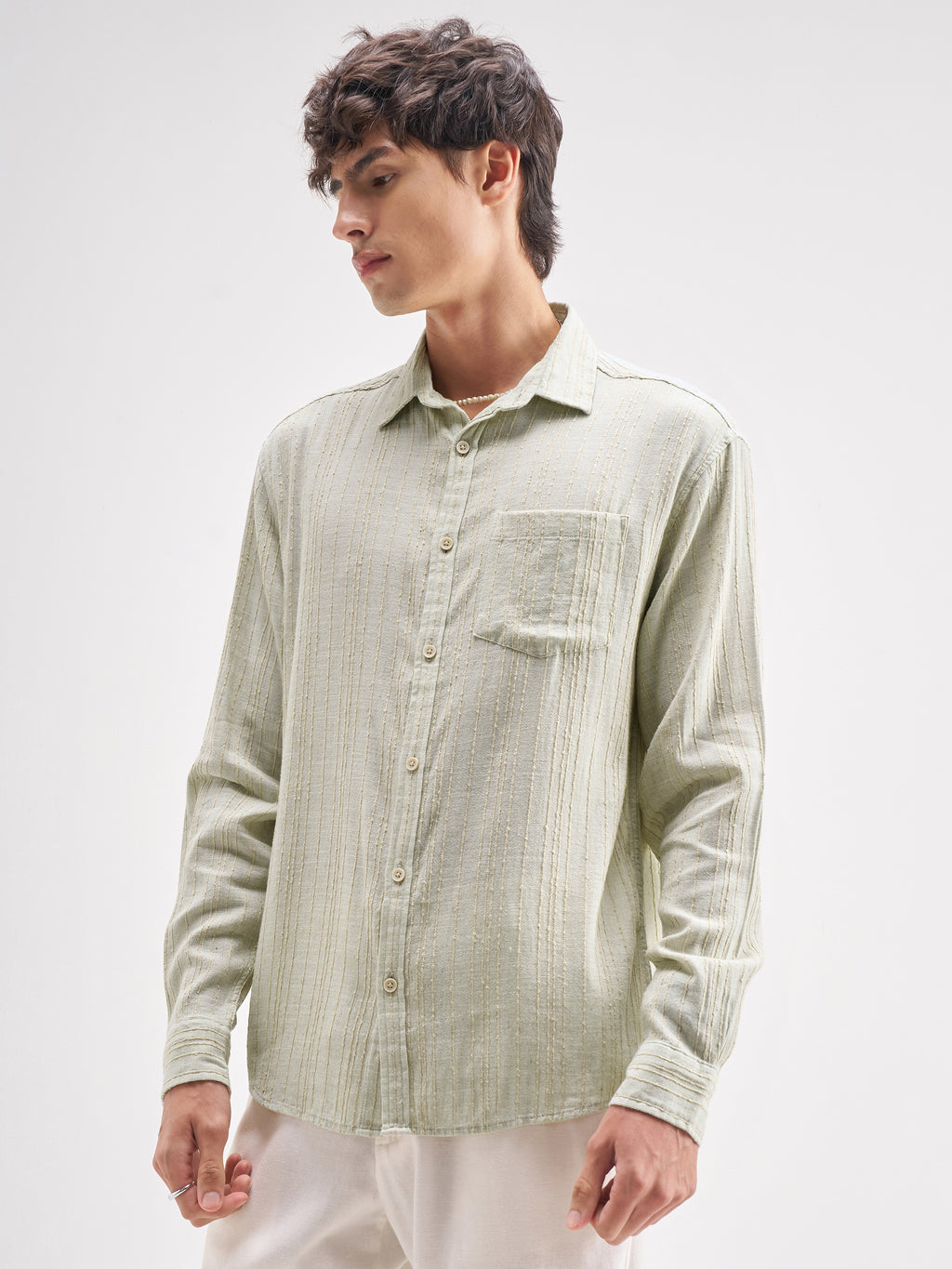 Highlander Men Green Self Design Regular Fit Casual Shirt - Green - Image 4
