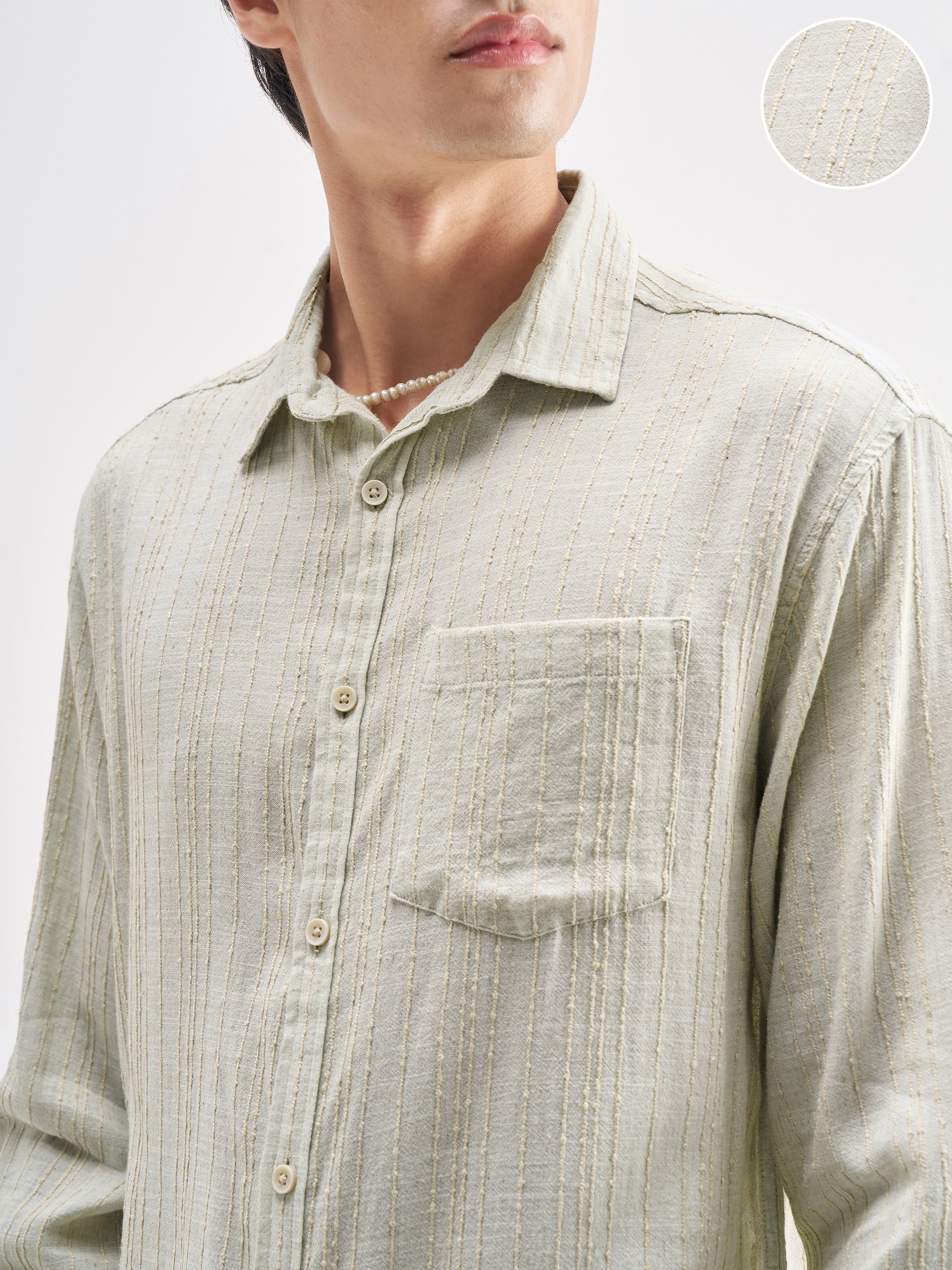 Highlander Men Green Self Design Regular Fit Casual Shirt - Green - Image 5