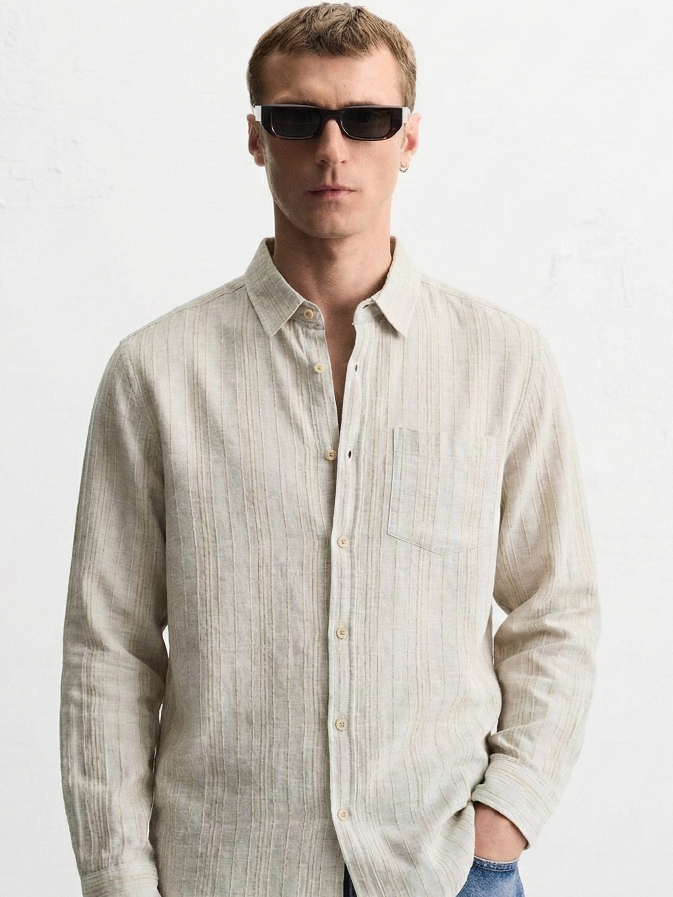 Highlander Men Grey Self Design Oversized Fit Casual Shirt - Grey - Image 1