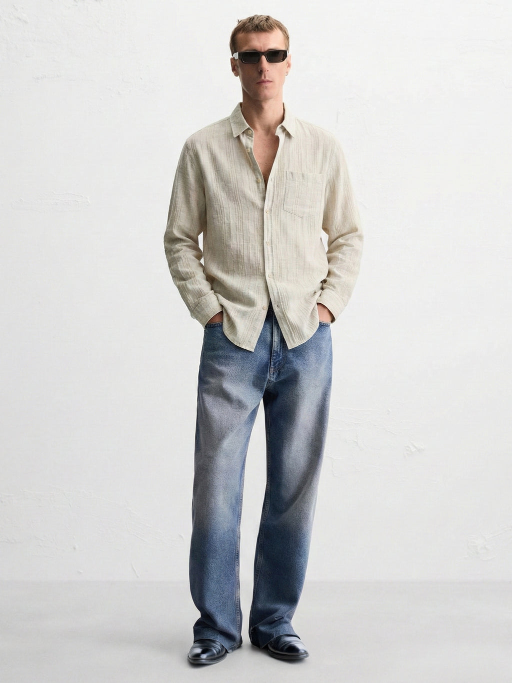 Highlander Men Grey Self Design Oversized Fit Casual Shirt - Grey - Image 3