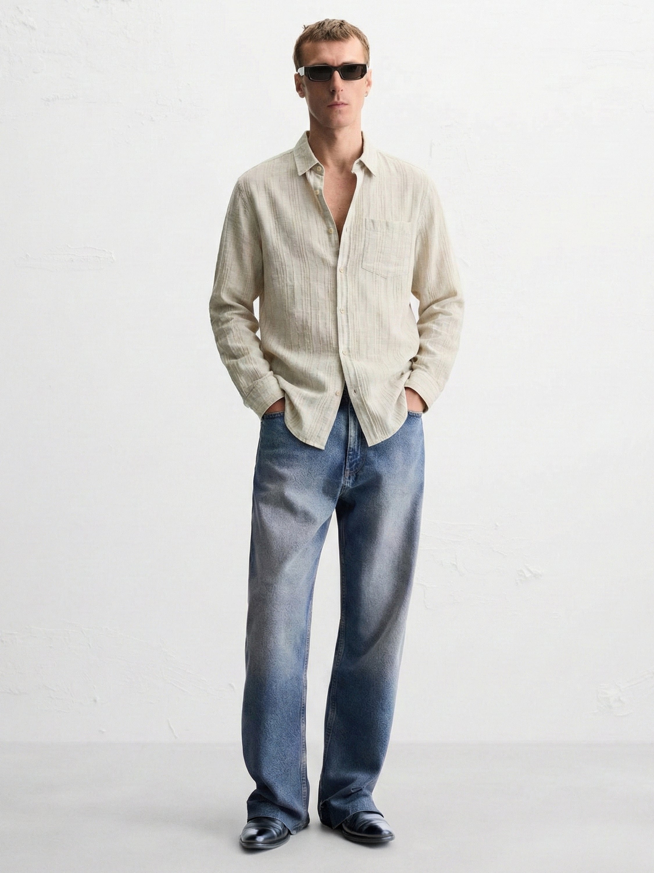 Highlander Men Grey Self Design Oversized Fit Casual Shirt - Grey - Image 3