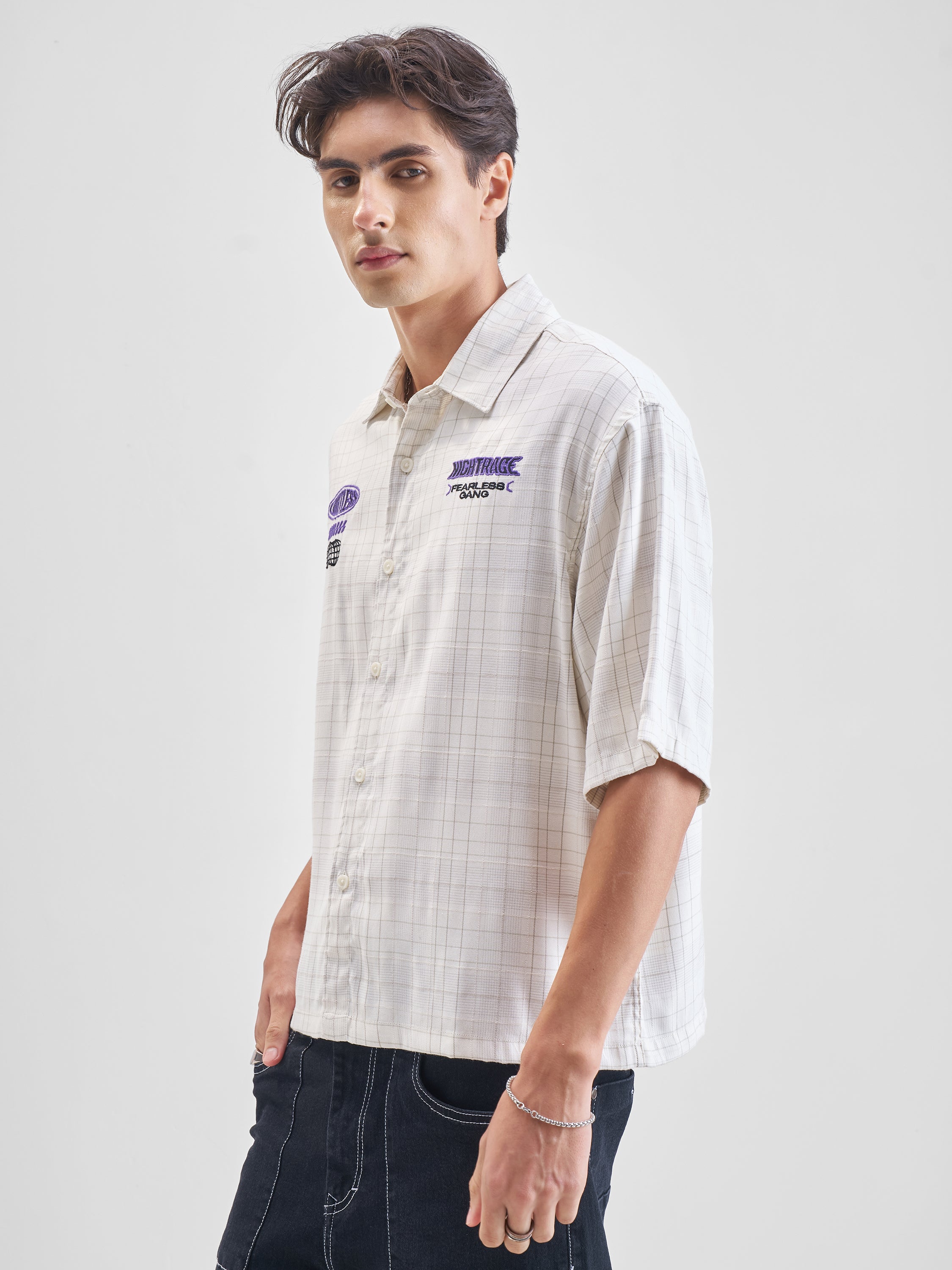 Highlander Men White Embroidered Relaxed Fit Casual Shirt - White - Image 4