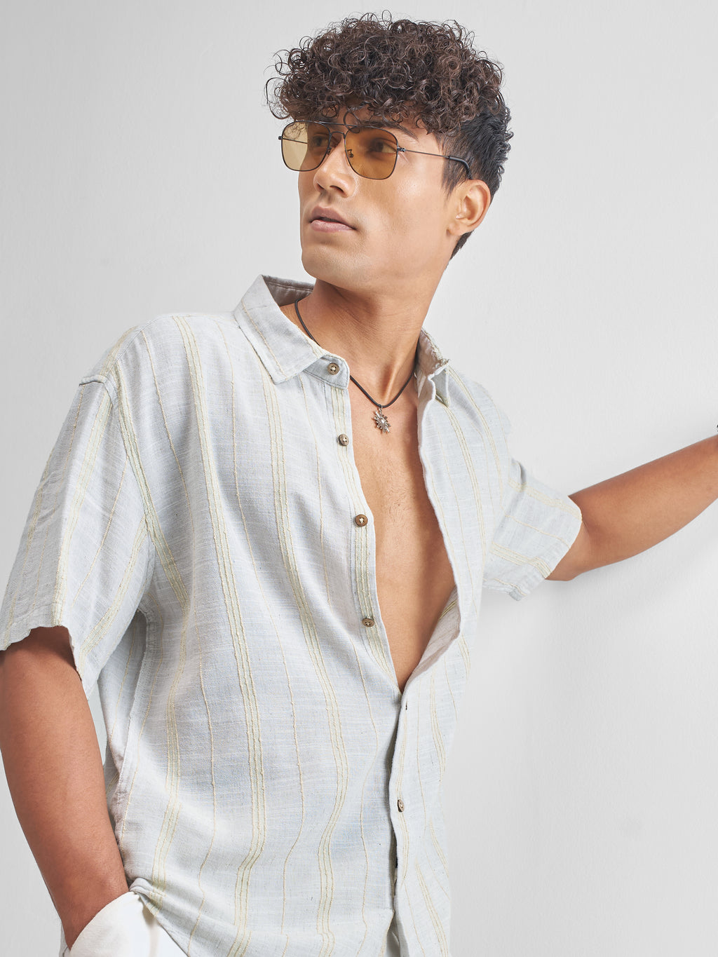 Highlander Men Grey Striped Relaxed Fit Casual Shirt - Grey - Image 1