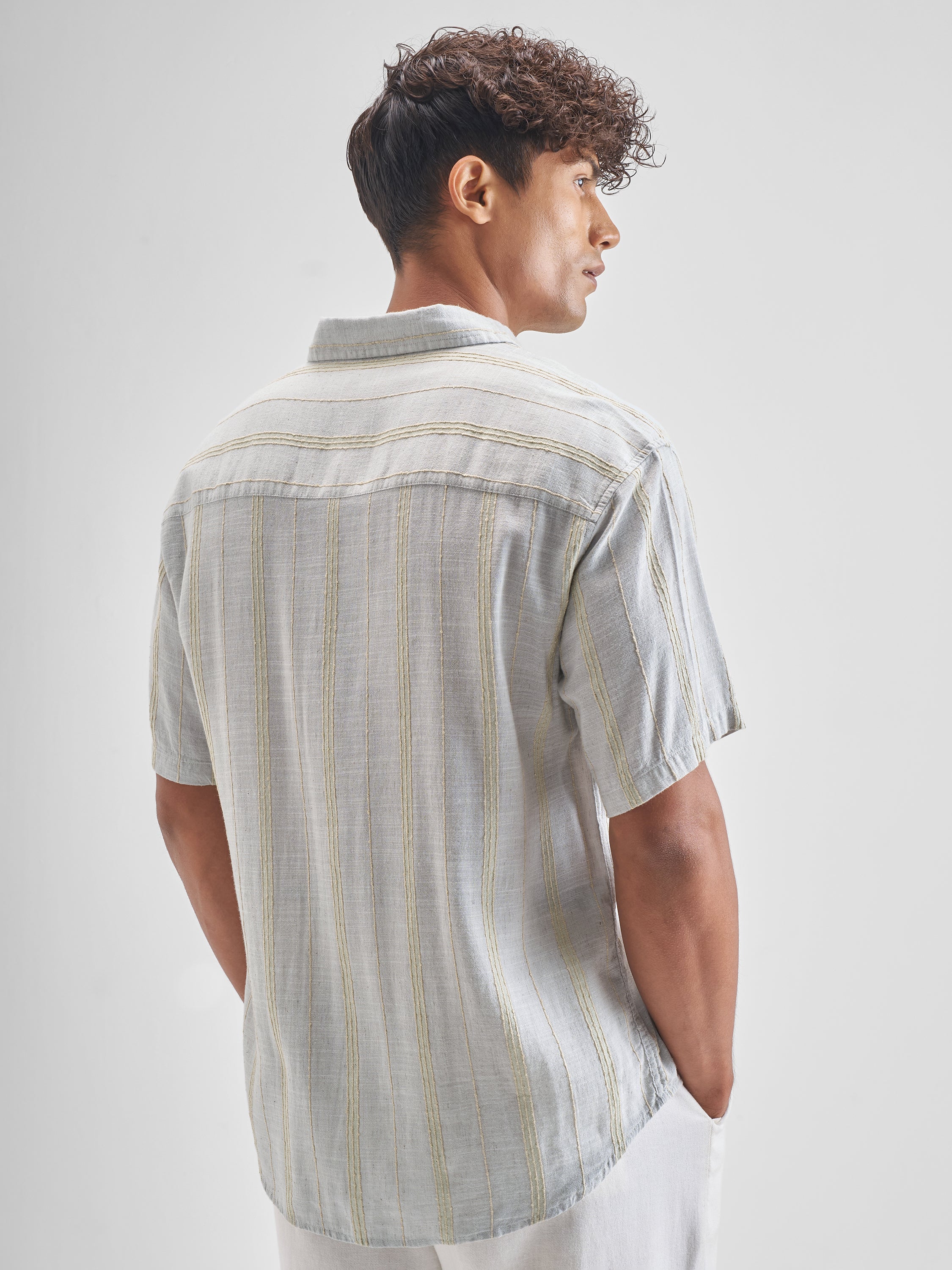 Highlander Men Grey Striped Relaxed Fit Casual Shirt - Grey - Image 3