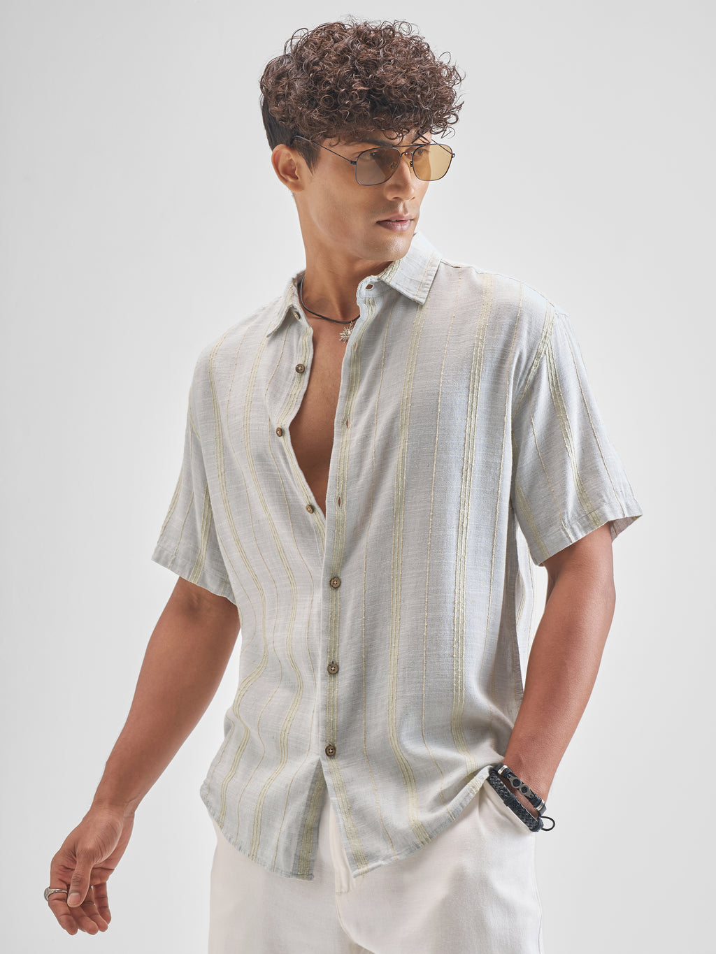 Highlander Men Grey Striped Relaxed Fit Casual Shirt - Grey - Image 4