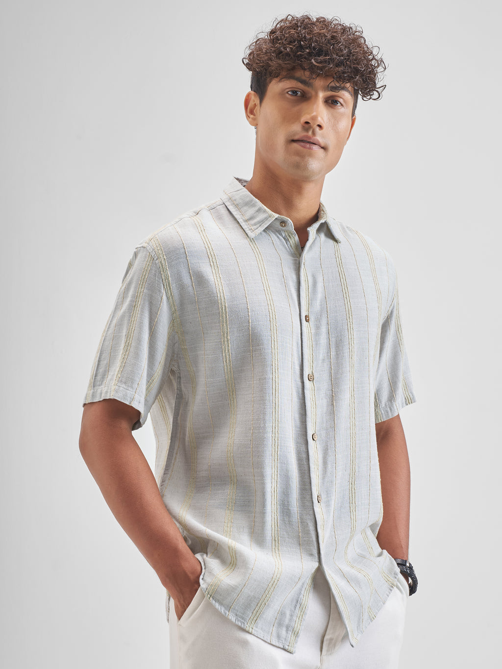 Highlander Men Grey Striped Relaxed Fit Casual Shirt - Grey - Image 6