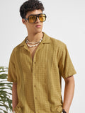 Highlander Men Mustard Self Design Relaxed Fit Casual Shirt