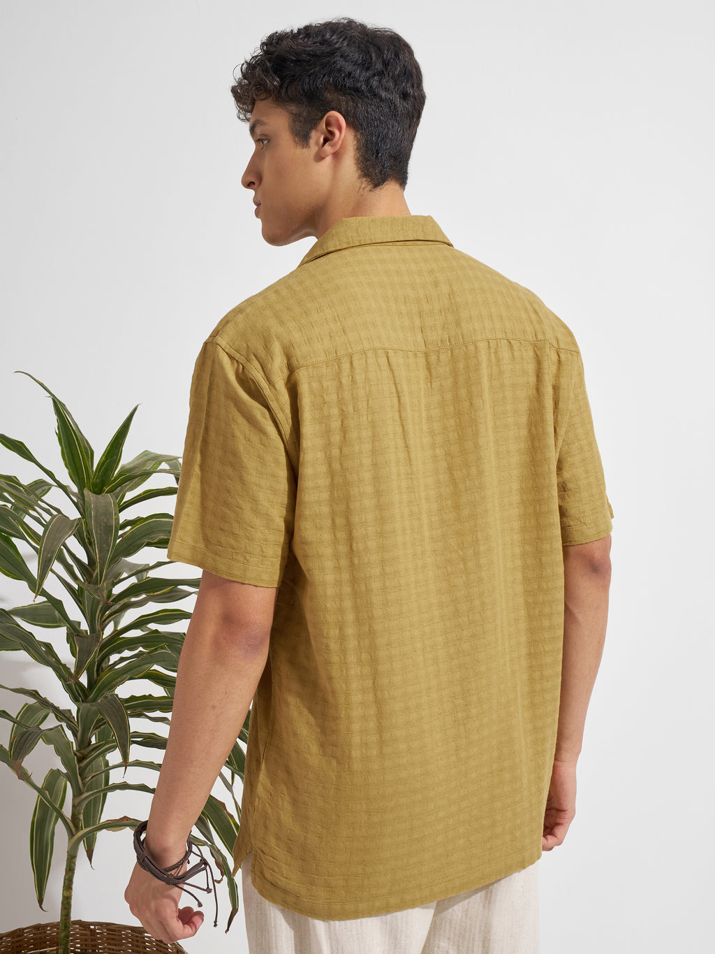 Highlander Men Mustard Self Design Relaxed Fit Casual Shirt