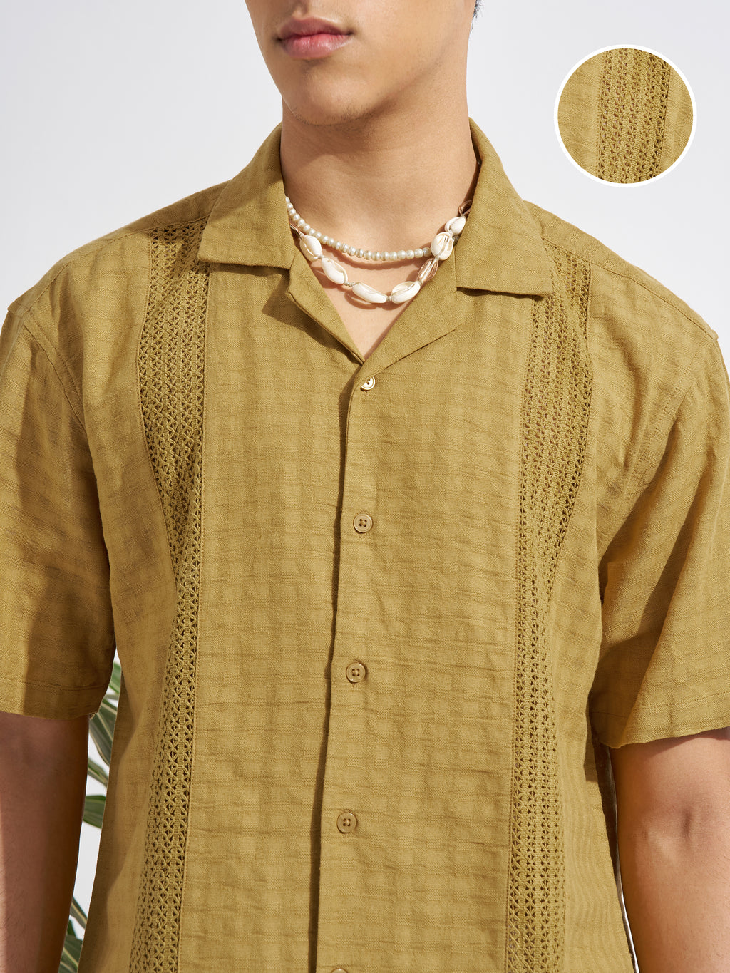 Highlander Men Mustard Self Design Relaxed Fit Casual Shirt