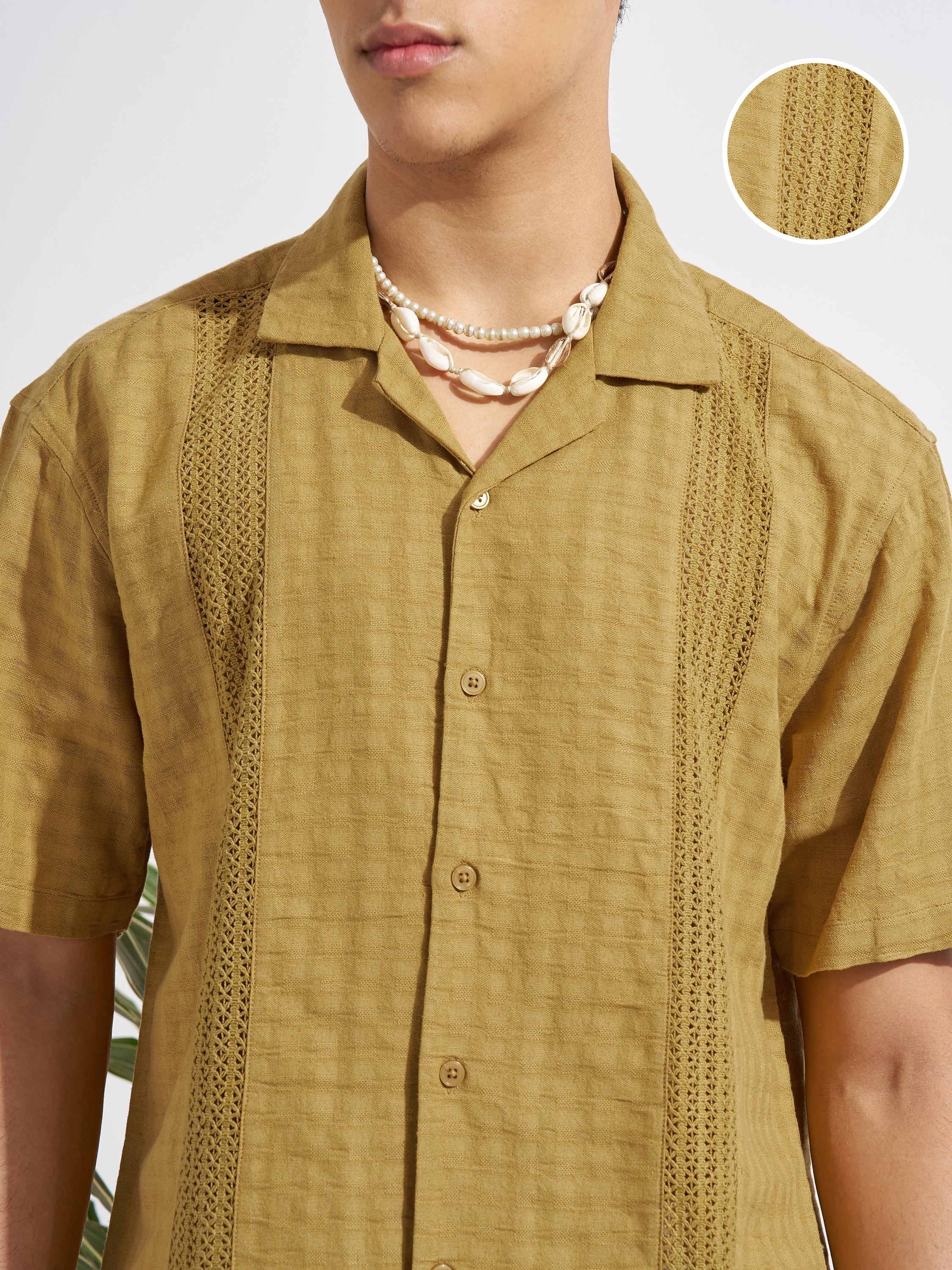 Highlander Men Mustard Self Design Relaxed Fit Casual Shirt