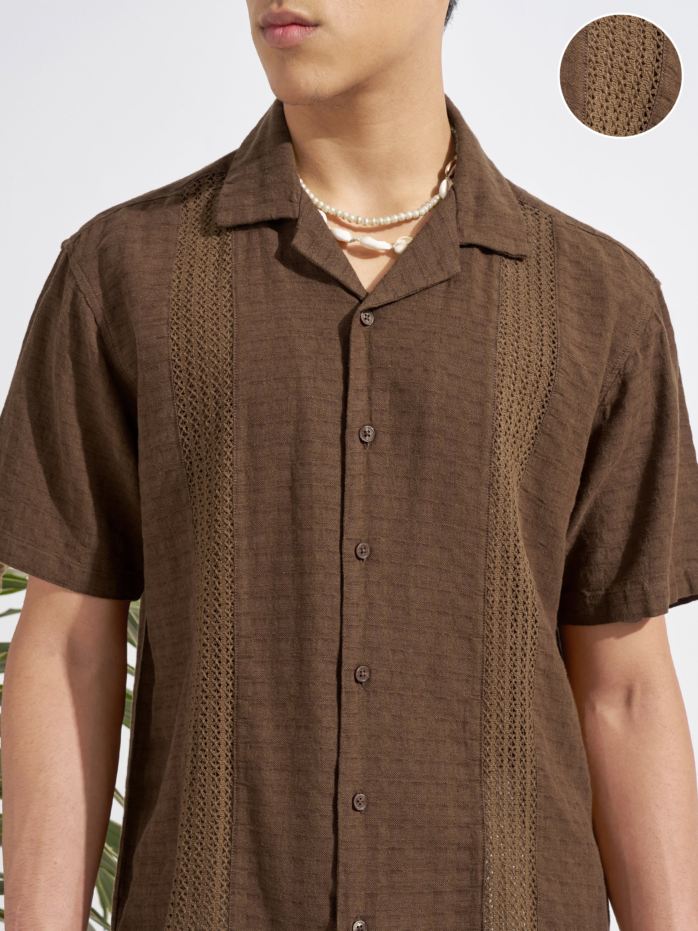 Highlander Men Brown Self Design Relaxed Fit Casual Shirt