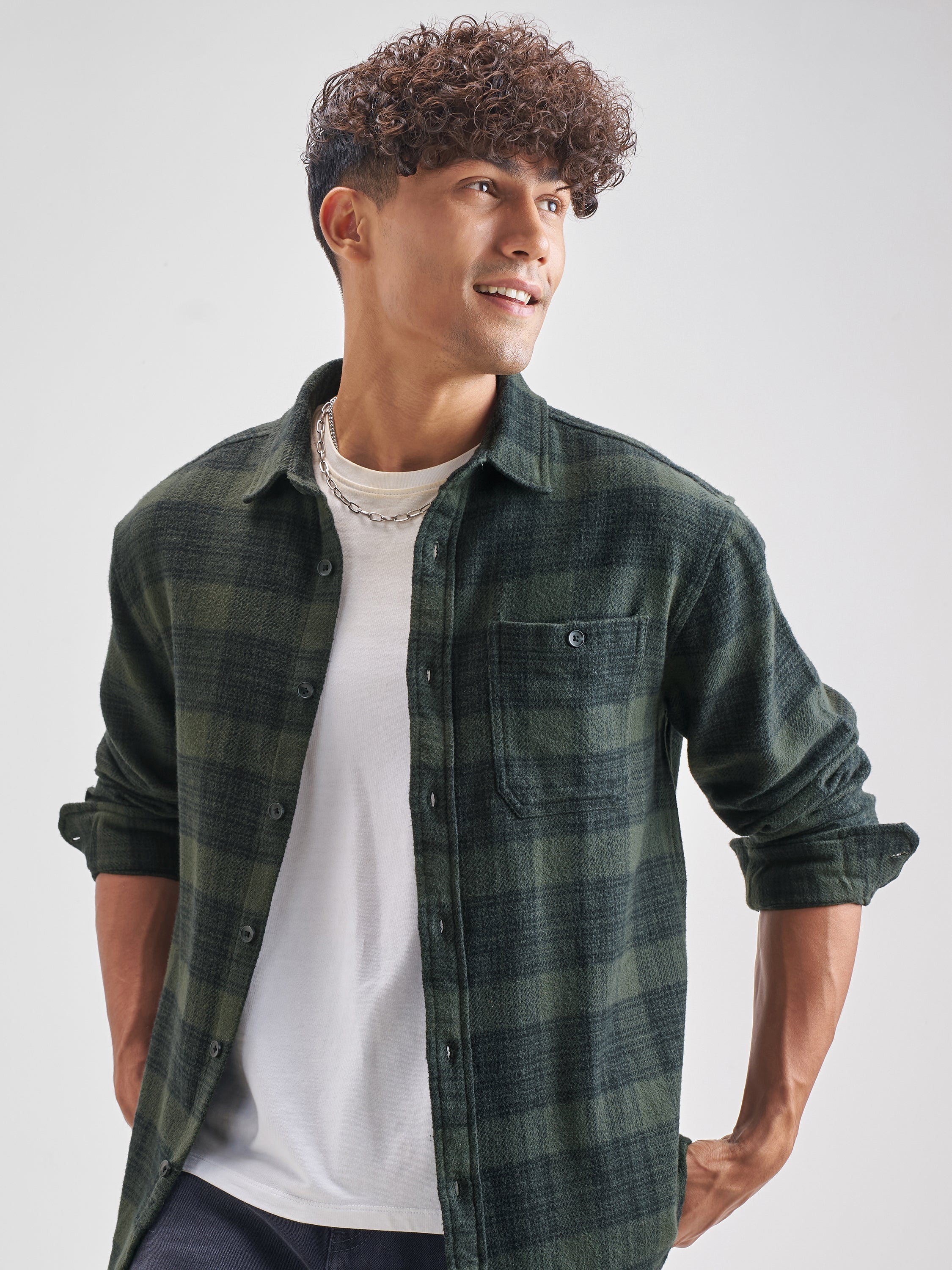 Highlander Men Olive Olive Checked Relaxed Fit Casual Shirt - Olive - Image 1