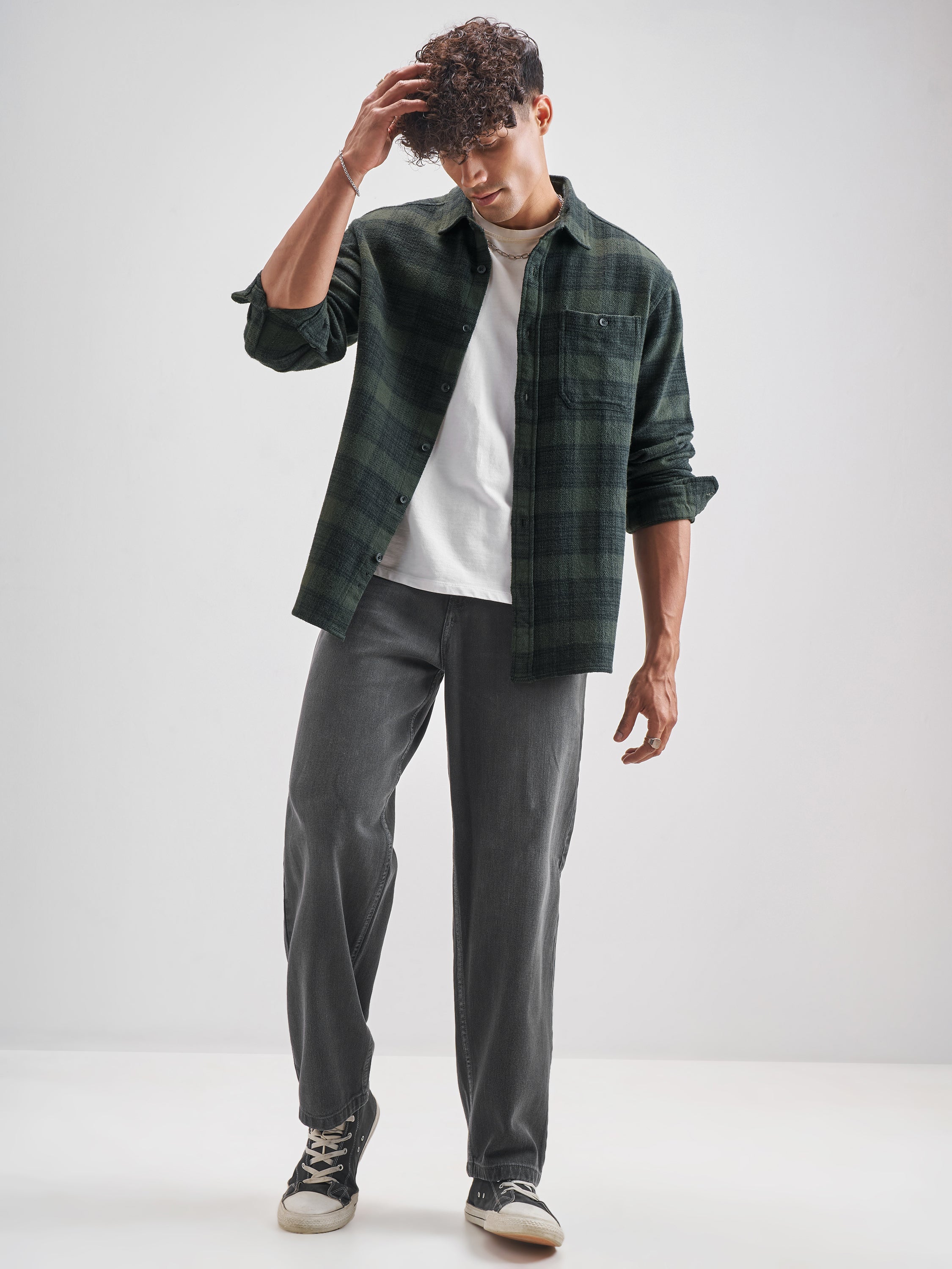 Highlander Men Olive Olive Checked Relaxed Fit Casual Shirt - Olive - Image 2