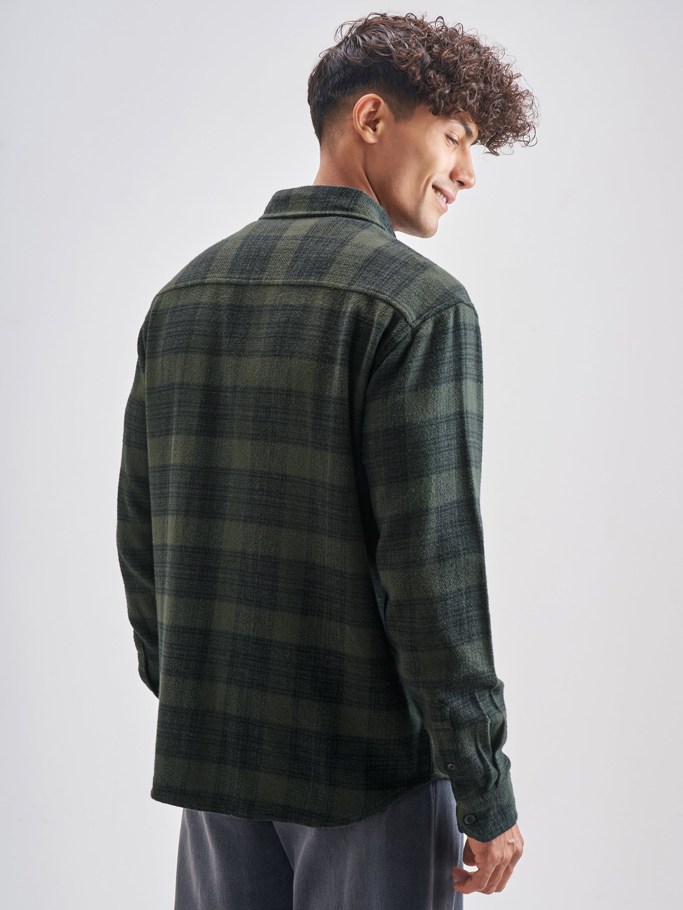Highlander Men Olive Olive Checked Relaxed Fit Casual Shirt - Olive - Image 3