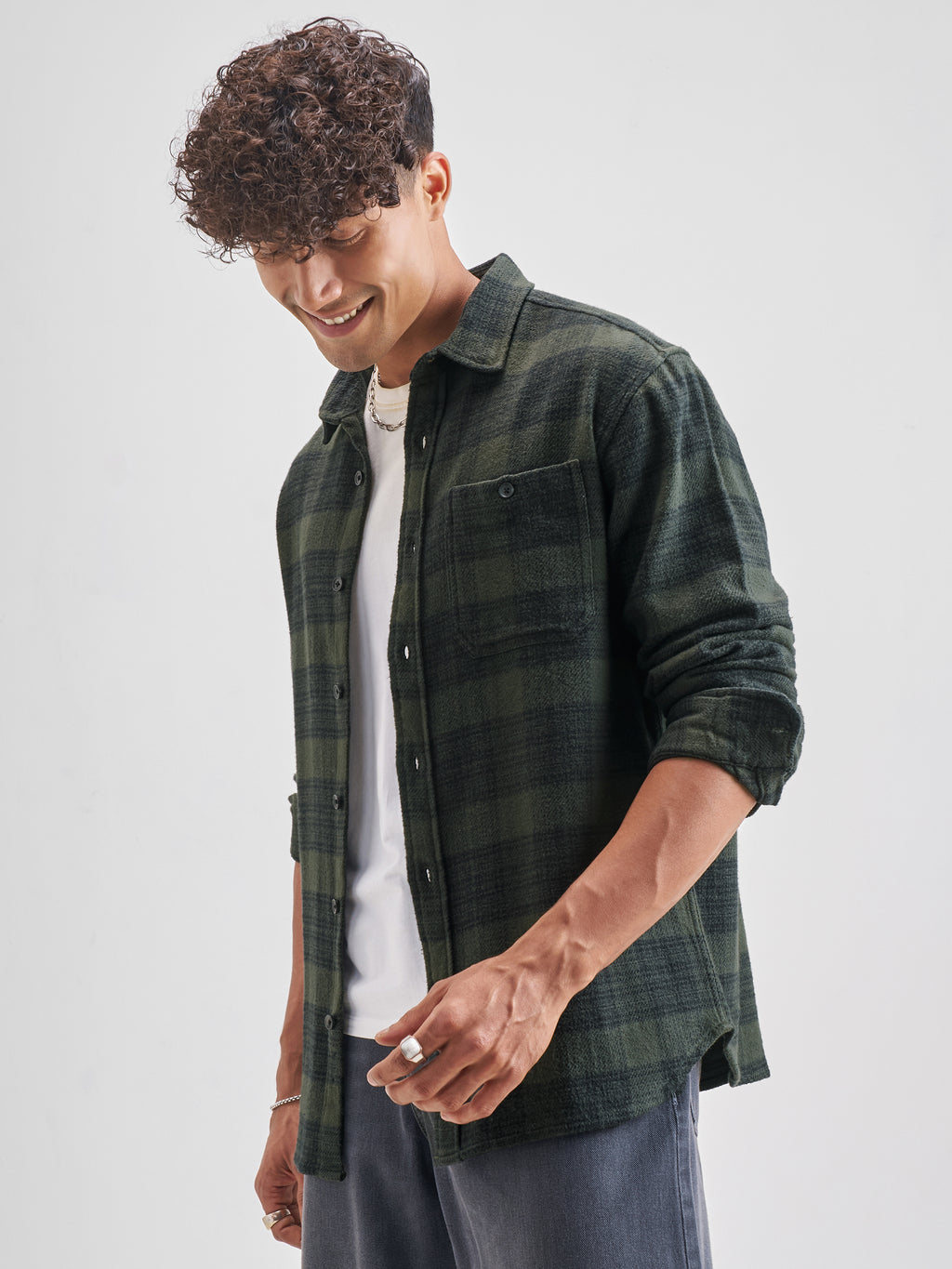 Highlander Men Olive Olive Checked Relaxed Fit Casual Shirt - Olive - Image 4