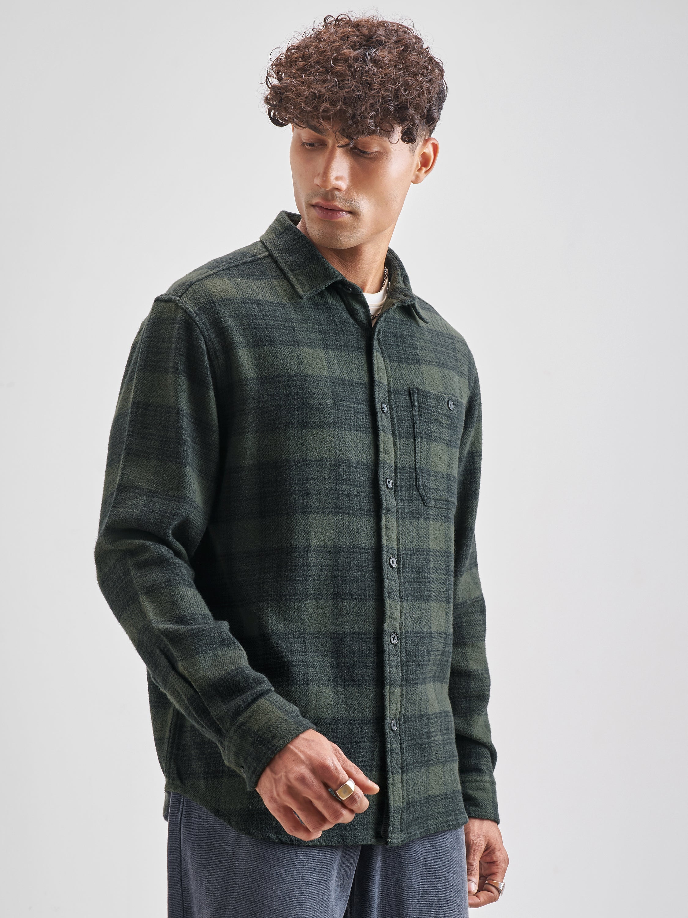 Highlander Men Olive Olive Checked Relaxed Fit Casual Shirt - Olive - Image 6