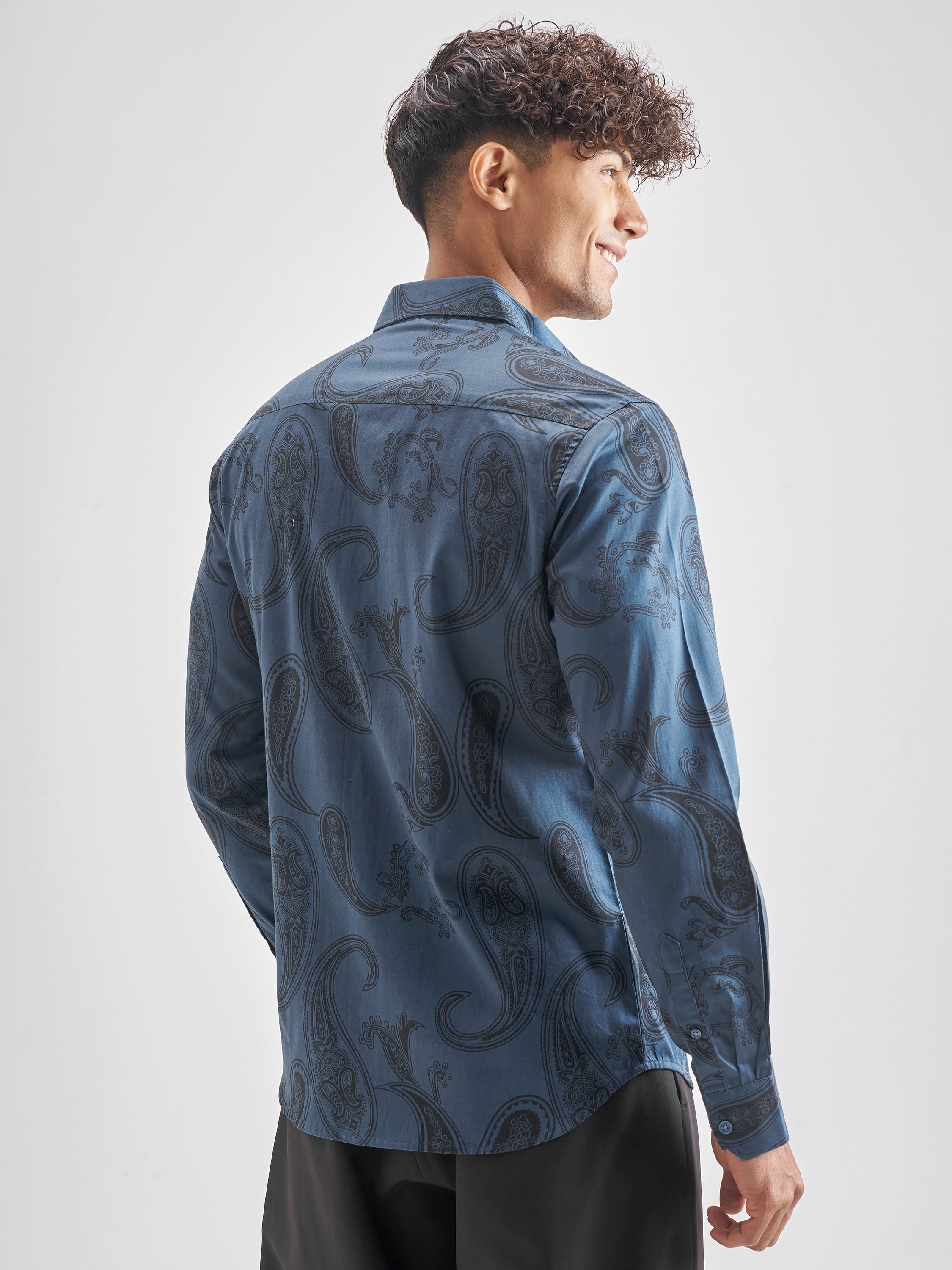 Highlander Men Blue Blue Printed Slim Fit Casual Shirt - Blue - Image 3