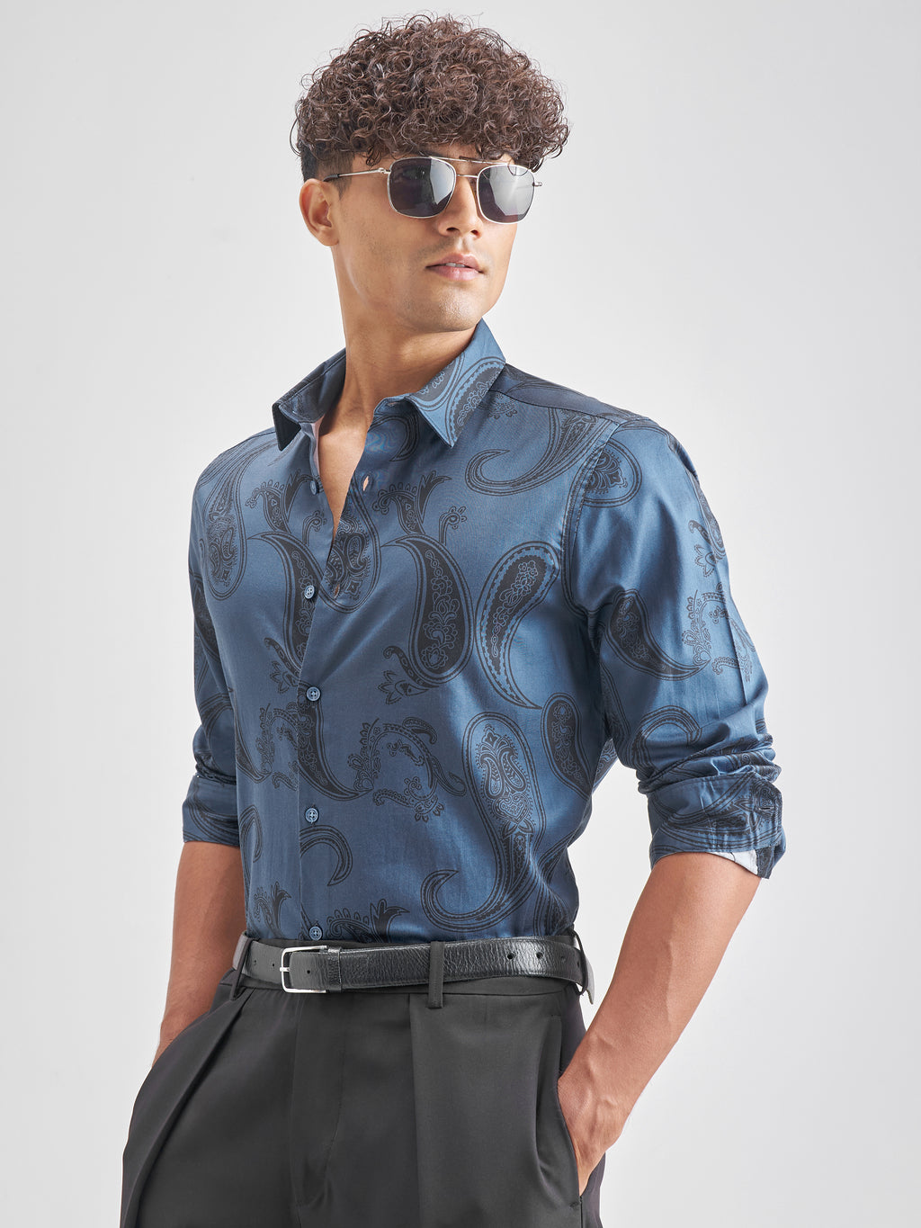 Highlander Men Blue Blue Printed Slim Fit Casual Shirt - Blue - Image 4