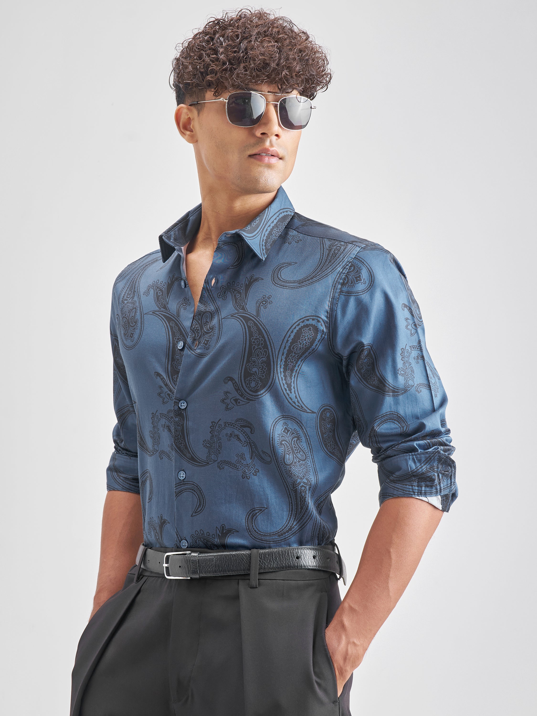 Highlander Men Blue Blue Printed Slim Fit Casual Shirt - Blue - Image 4