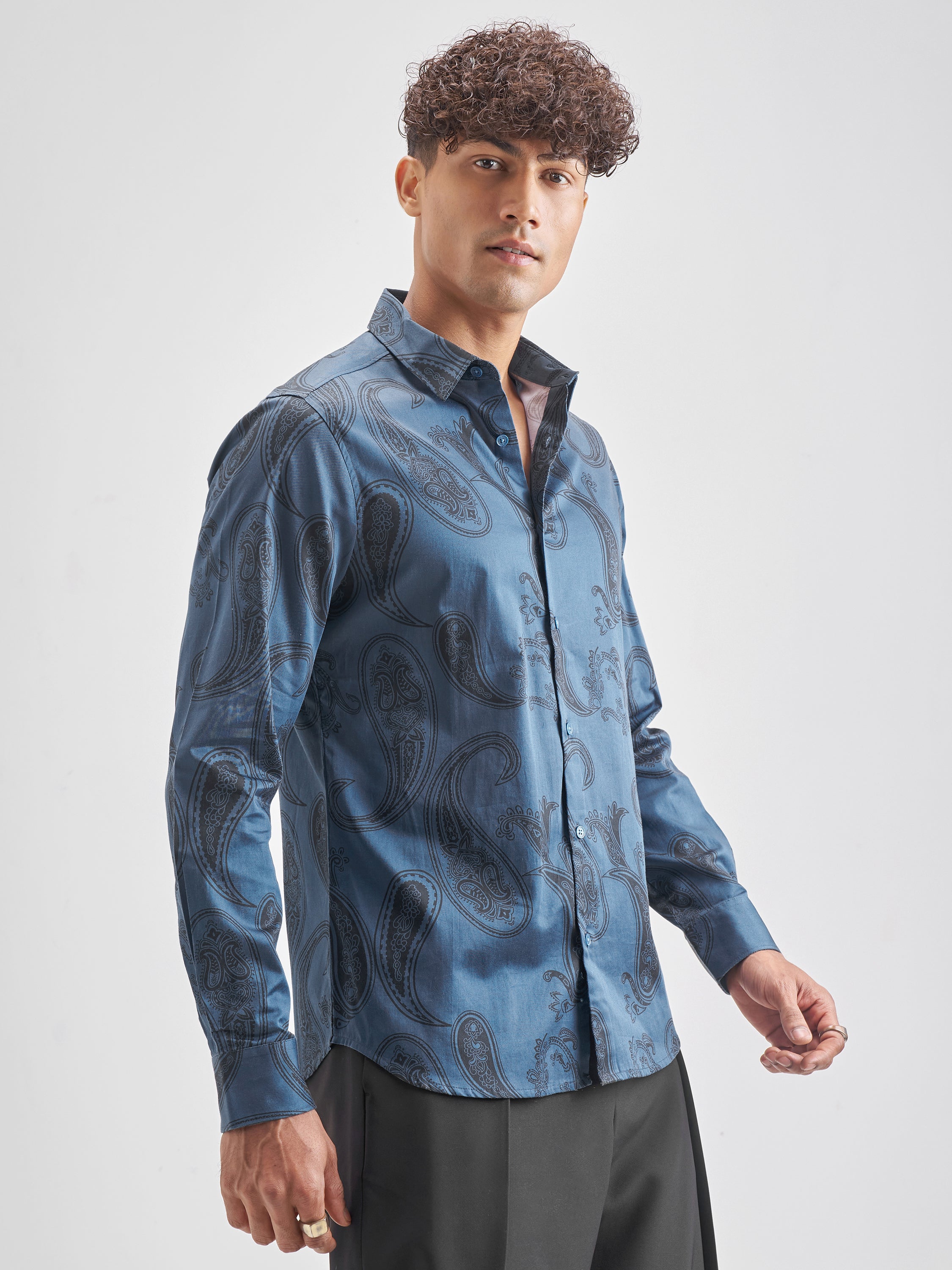 Highlander Men Blue Blue Printed Slim Fit Casual Shirt - Blue - Image 6