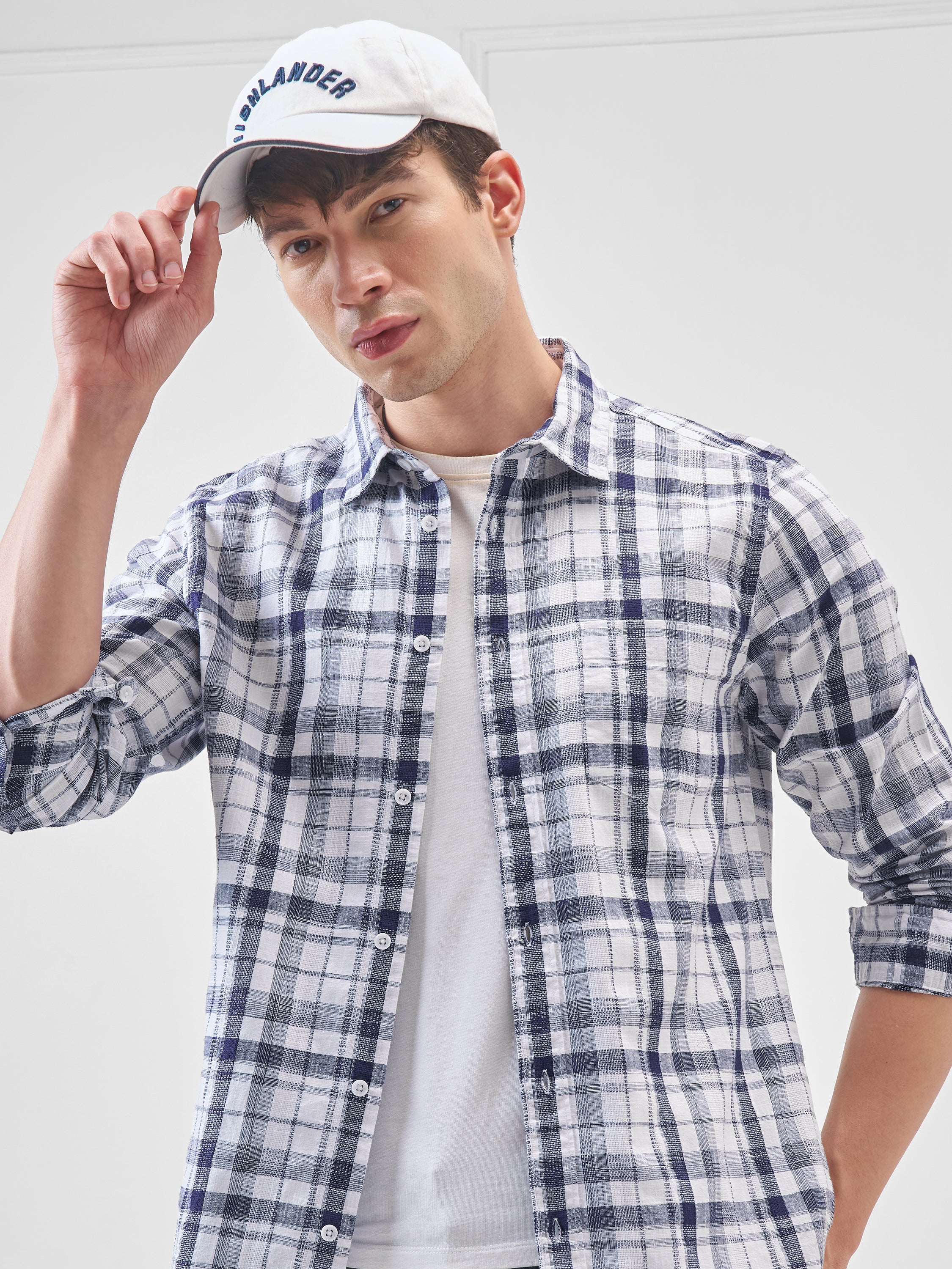 Highlander Men White Checked Relaxed Fit Casual Shirt - White - Image 1