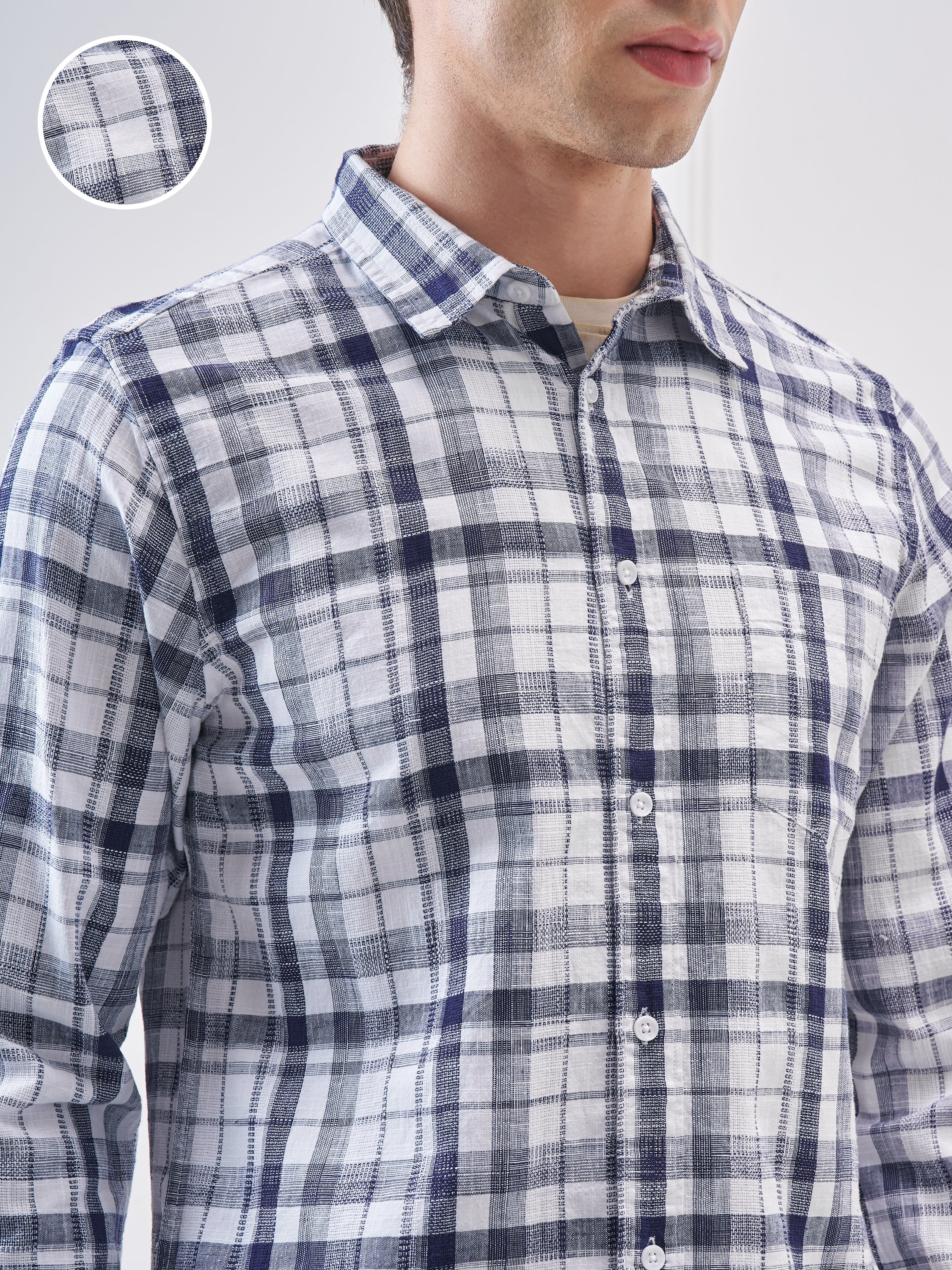 Highlander Men White Checked Relaxed Fit Casual Shirt - White - Image 5
