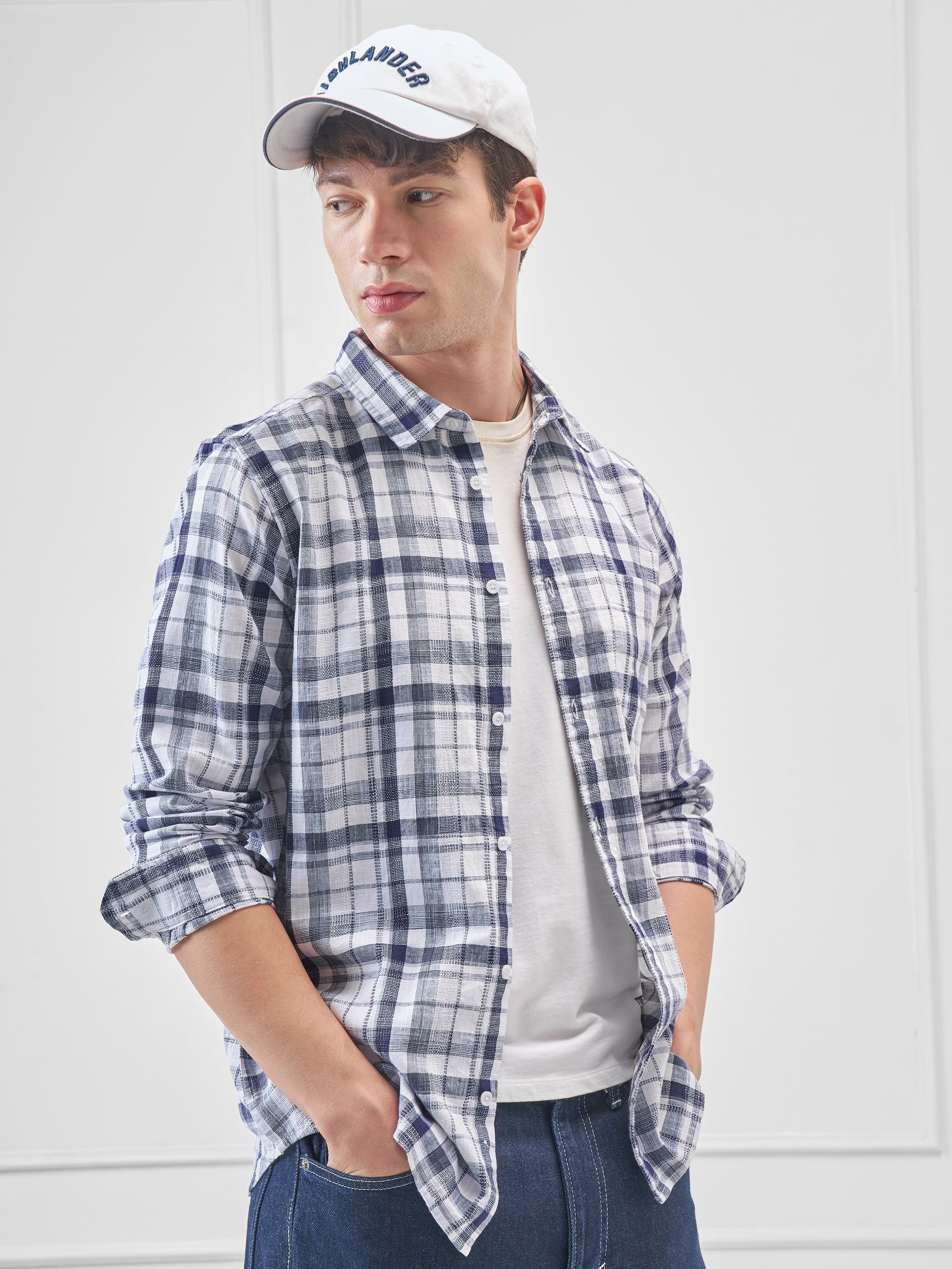 Highlander Men White Checked Relaxed Fit Casual Shirt - White - Image 6