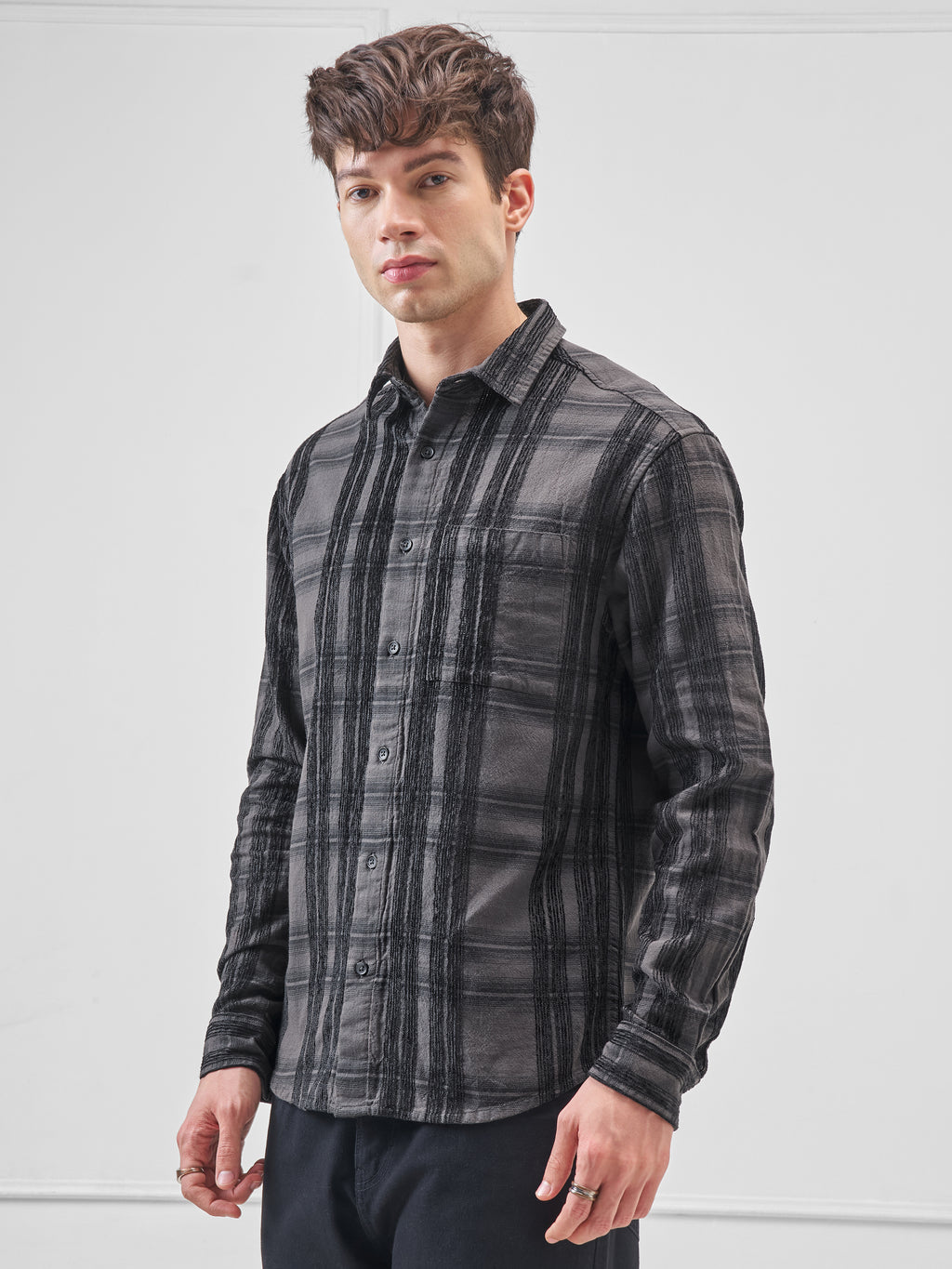 Highlander Men Grey Checked Relaxed Fit Casual Shirt - Grey - Image 4
