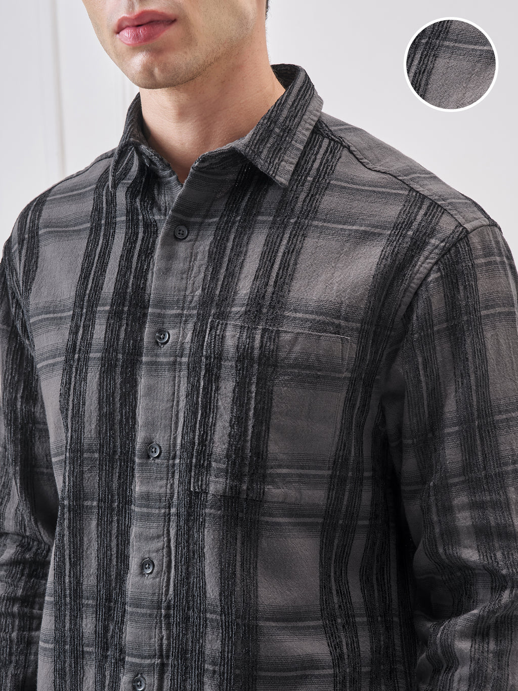 Highlander Men Grey Checked Relaxed Fit Casual Shirt - Grey - Image 5