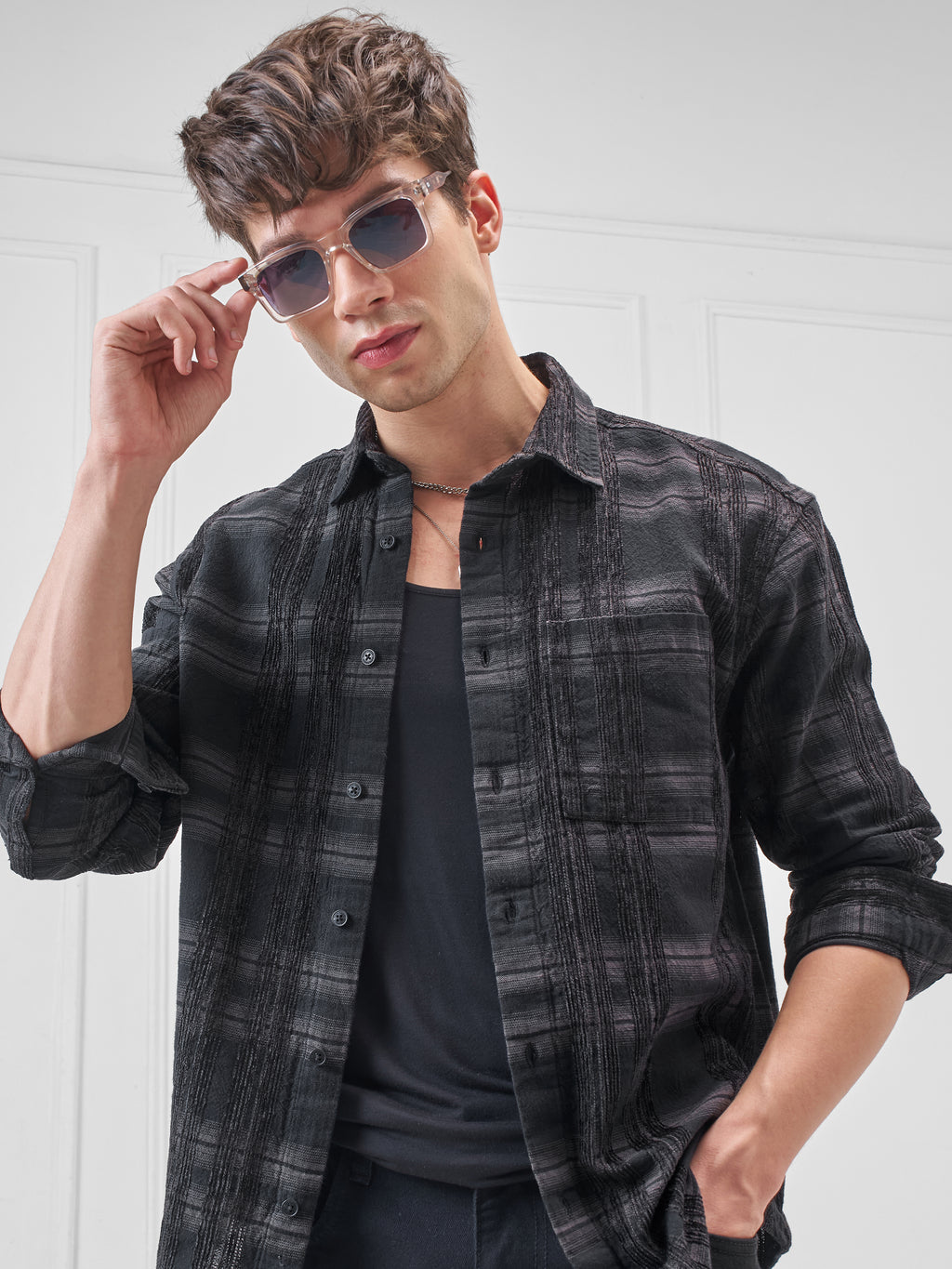 Highlander Men Black Checked Relaxed Fit Casual Shirt - Black - Image 1
