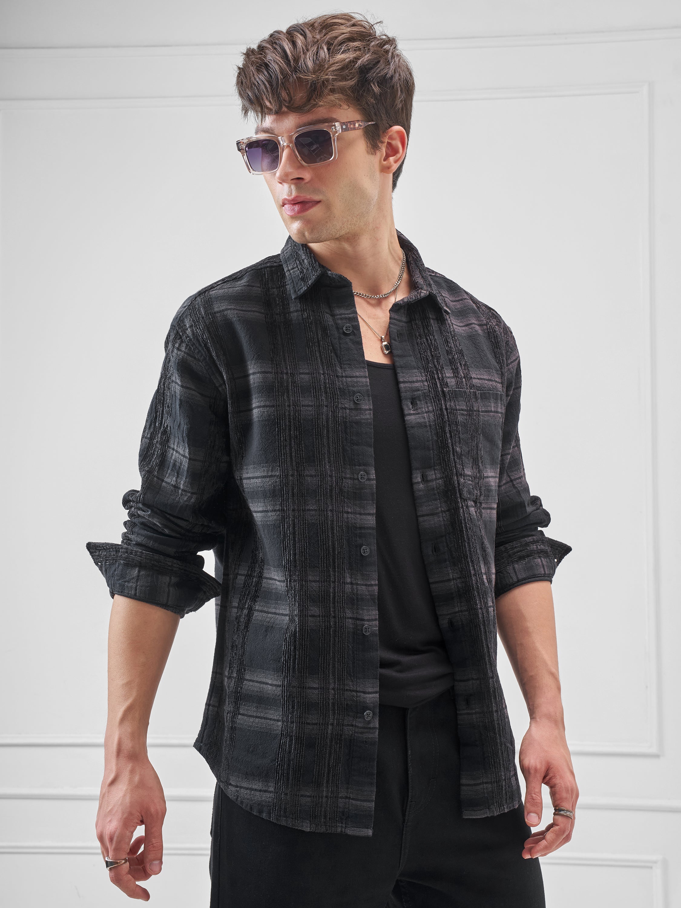 Highlander Men Black Checked Relaxed Fit Casual Shirt - Black - Image 6