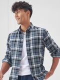 Highlander Men Blue Checked Slim Fit Casual Shirt - Blue - Image 1