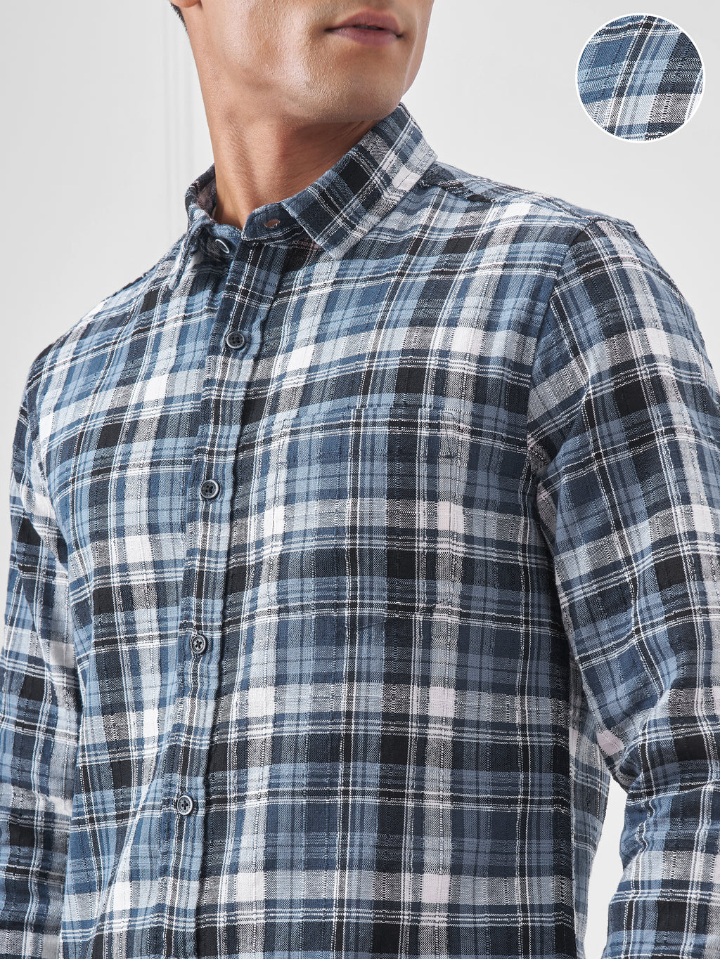 Highlander Men Blue Checked Slim Fit Casual Shirt - Blue - Image 5