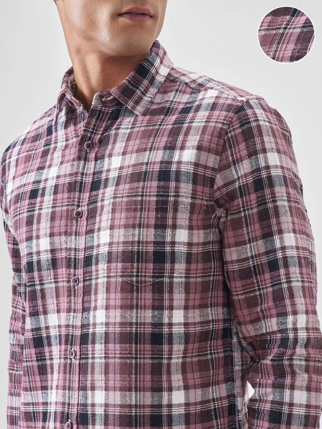 Highlander Men Pink Checked Slim Fit Casual Shirt - Pink - Image 5