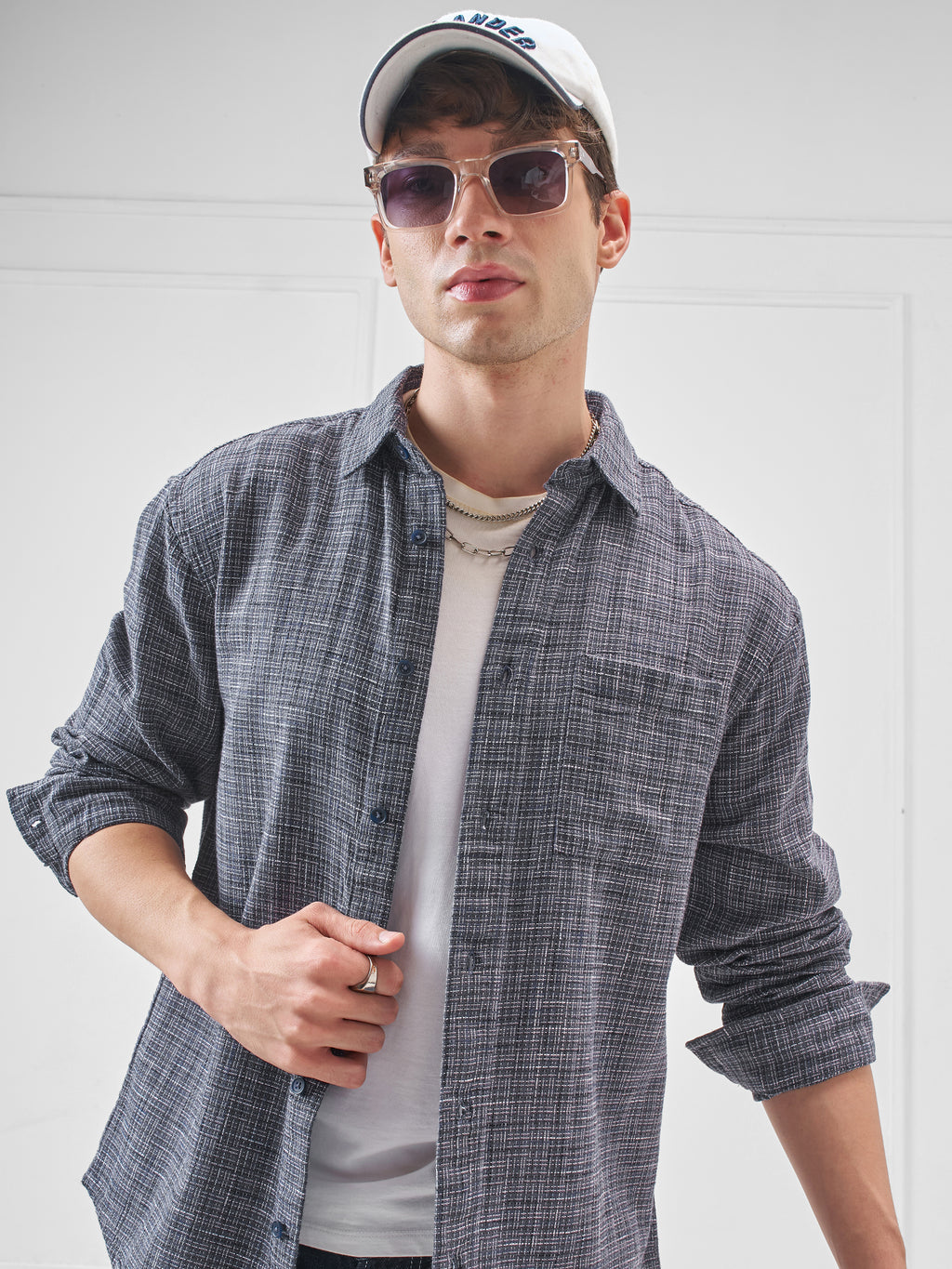 Highlander Men Grey Self Design Relaxed Fit Casual Shirt - Grey - Image 1