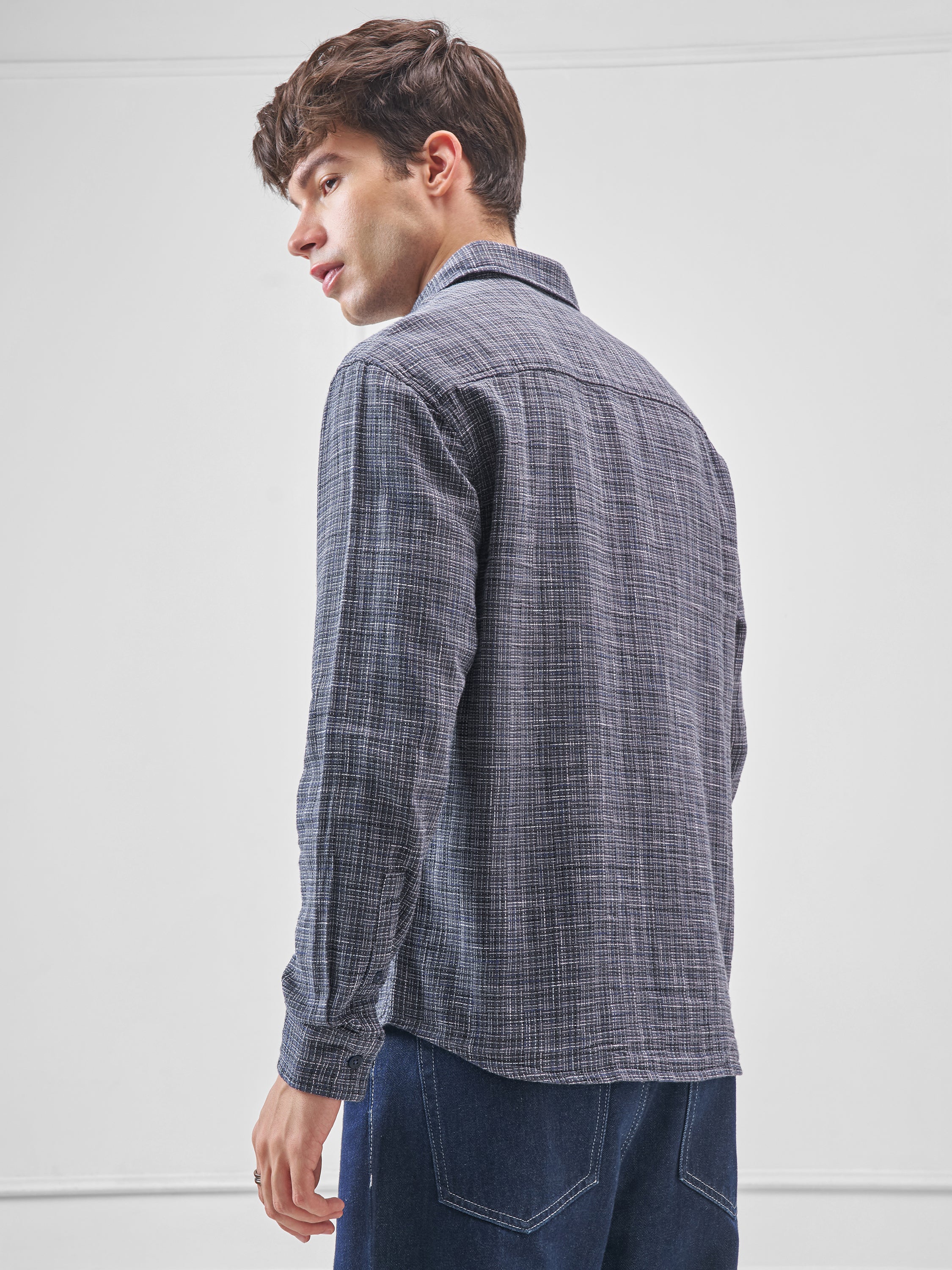 Highlander Men Grey Self Design Relaxed Fit Casual Shirt - Grey - Image 3