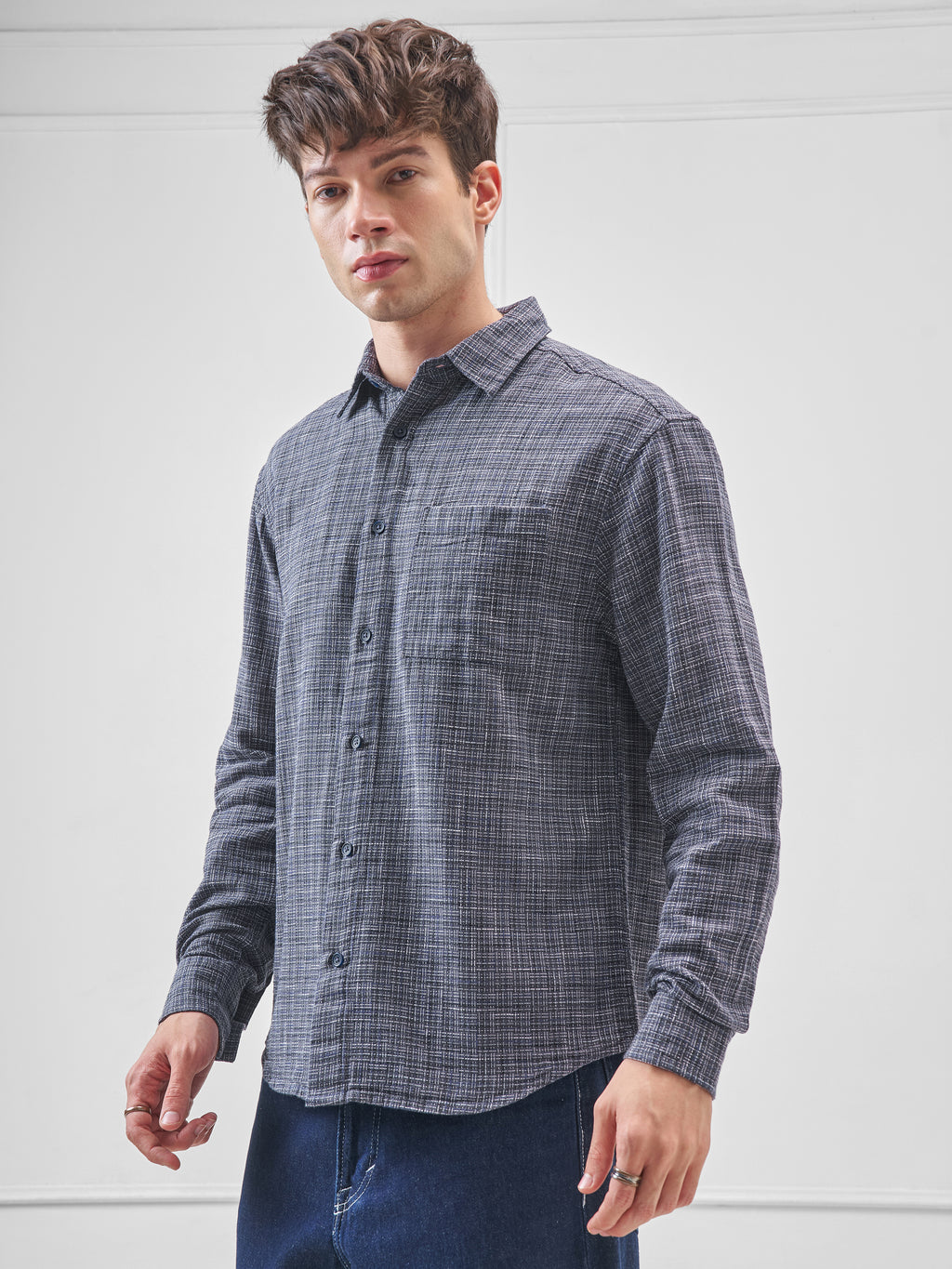 Highlander Men Grey Self Design Relaxed Fit Casual Shirt - Grey - Image 4