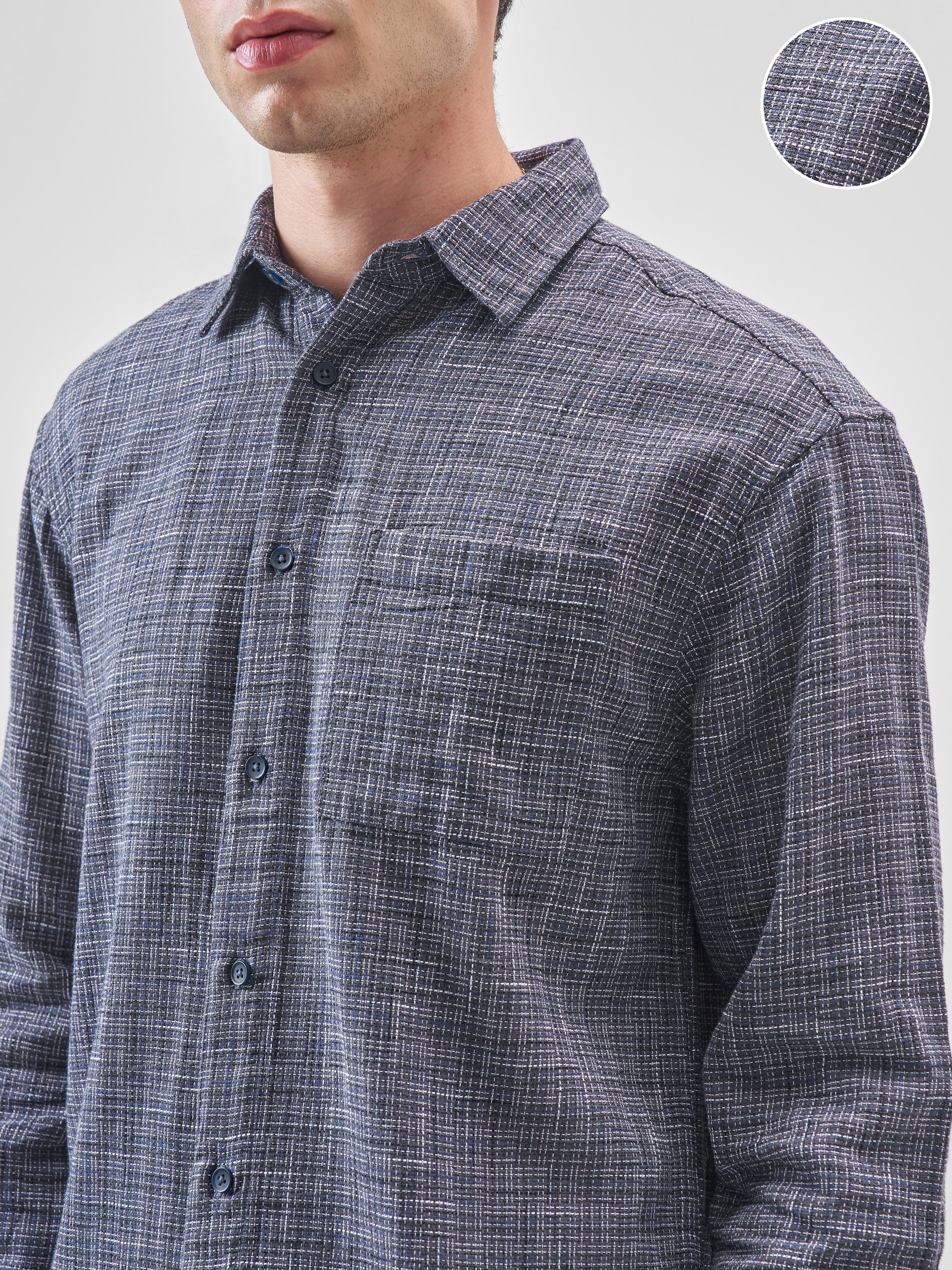 Highlander Men Grey Self Design Relaxed Fit Casual Shirt - Grey - Image 5