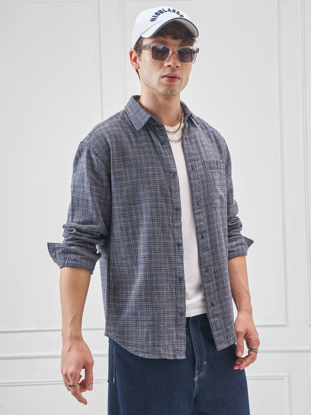 Highlander Men Grey Self Design Relaxed Fit Casual Shirt - Grey - Image 6