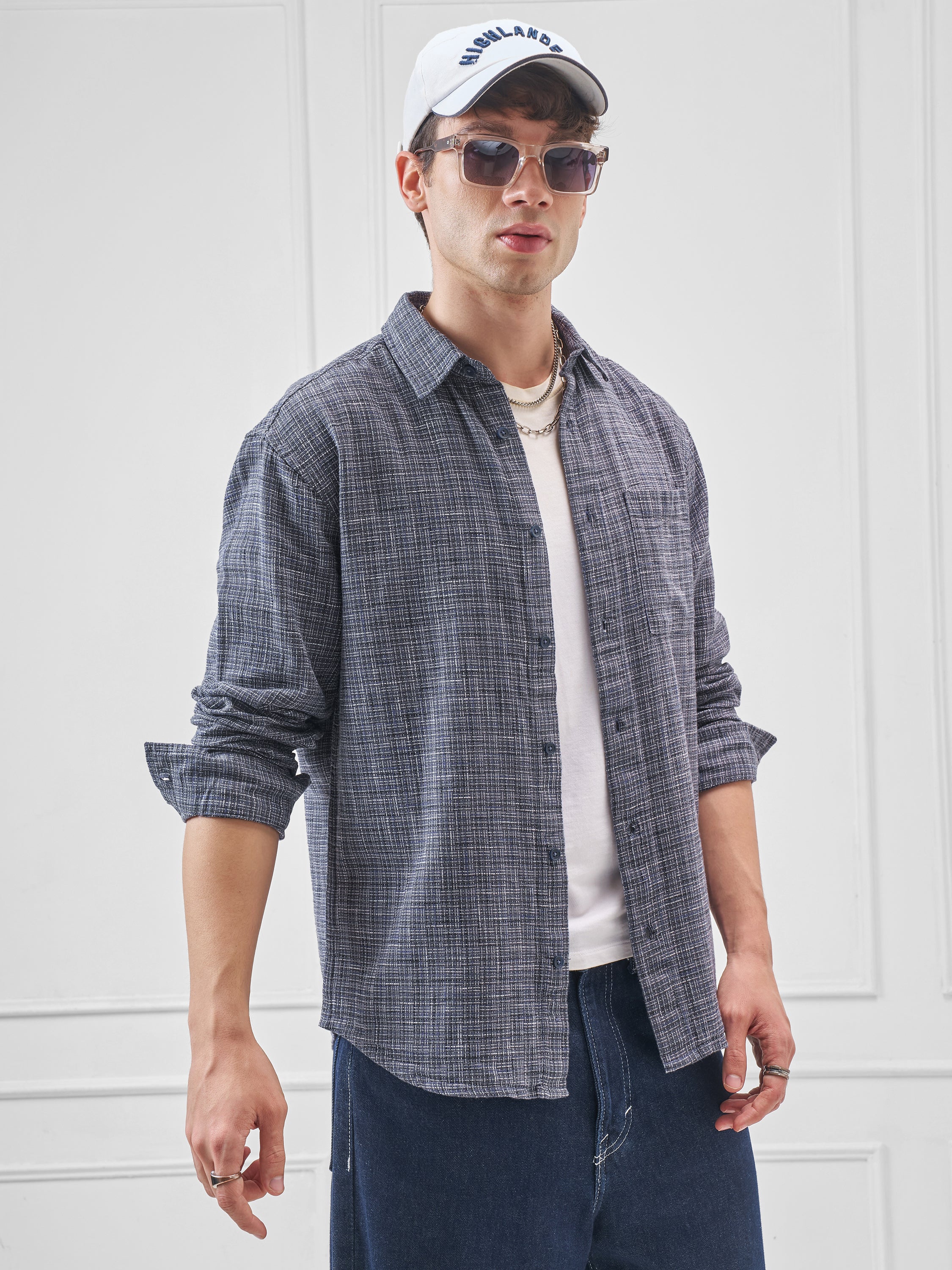 Highlander Men Grey Self Design Relaxed Fit Casual Shirt - Grey - Image 6